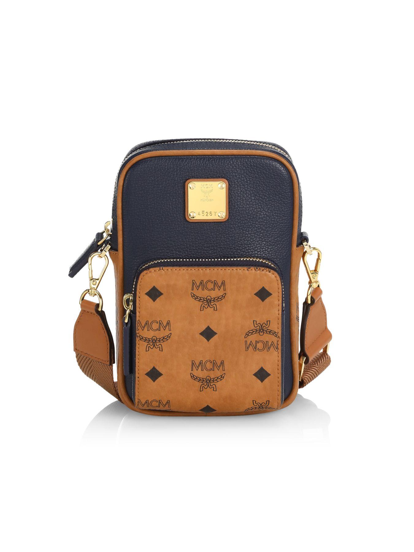 MCM Visetos Leather Mix Logo Crossbody Bag for Men Lyst