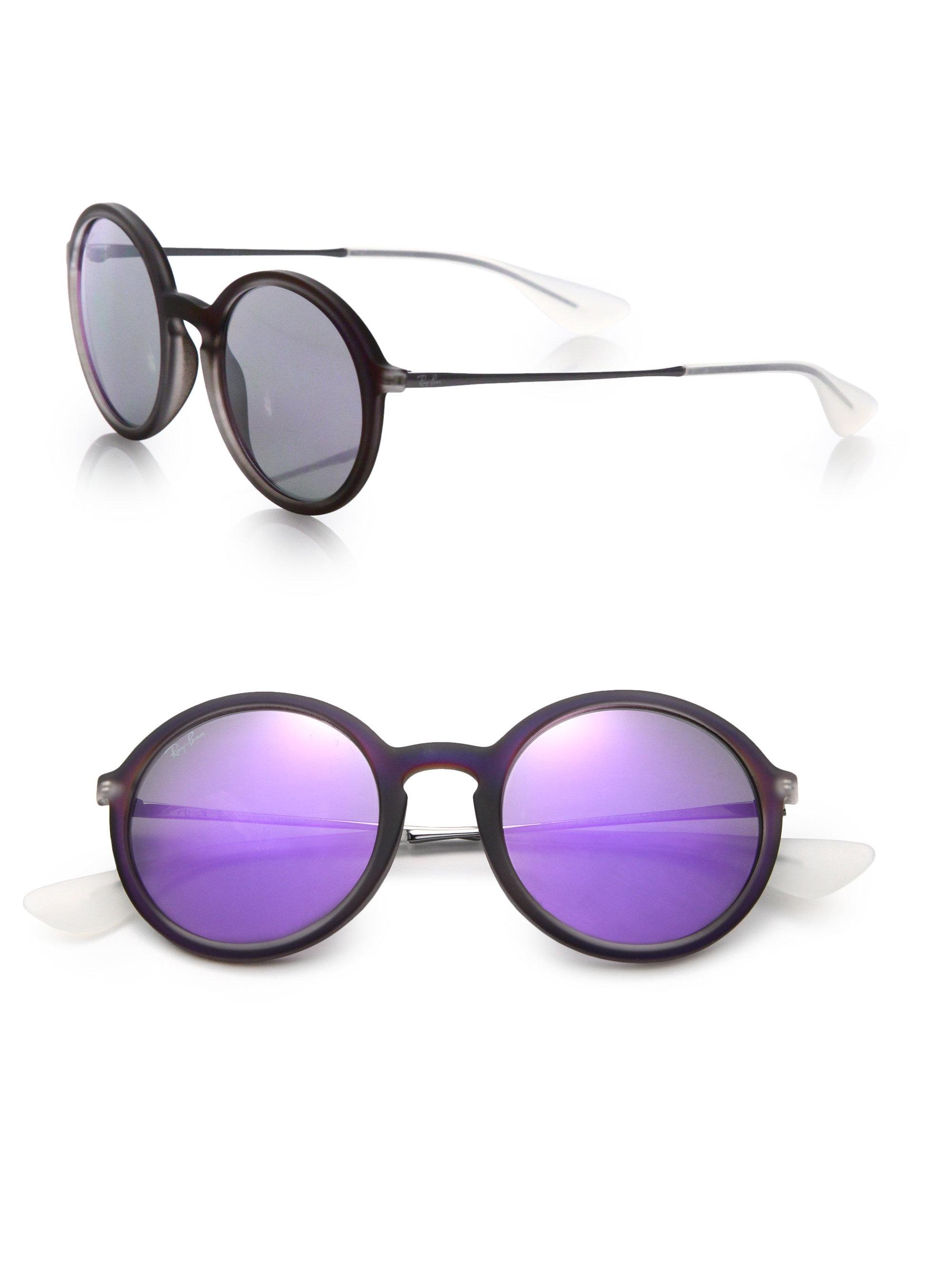Ray-Ban Mirrored 50mm Round Sunglasses in Purple - Lyst