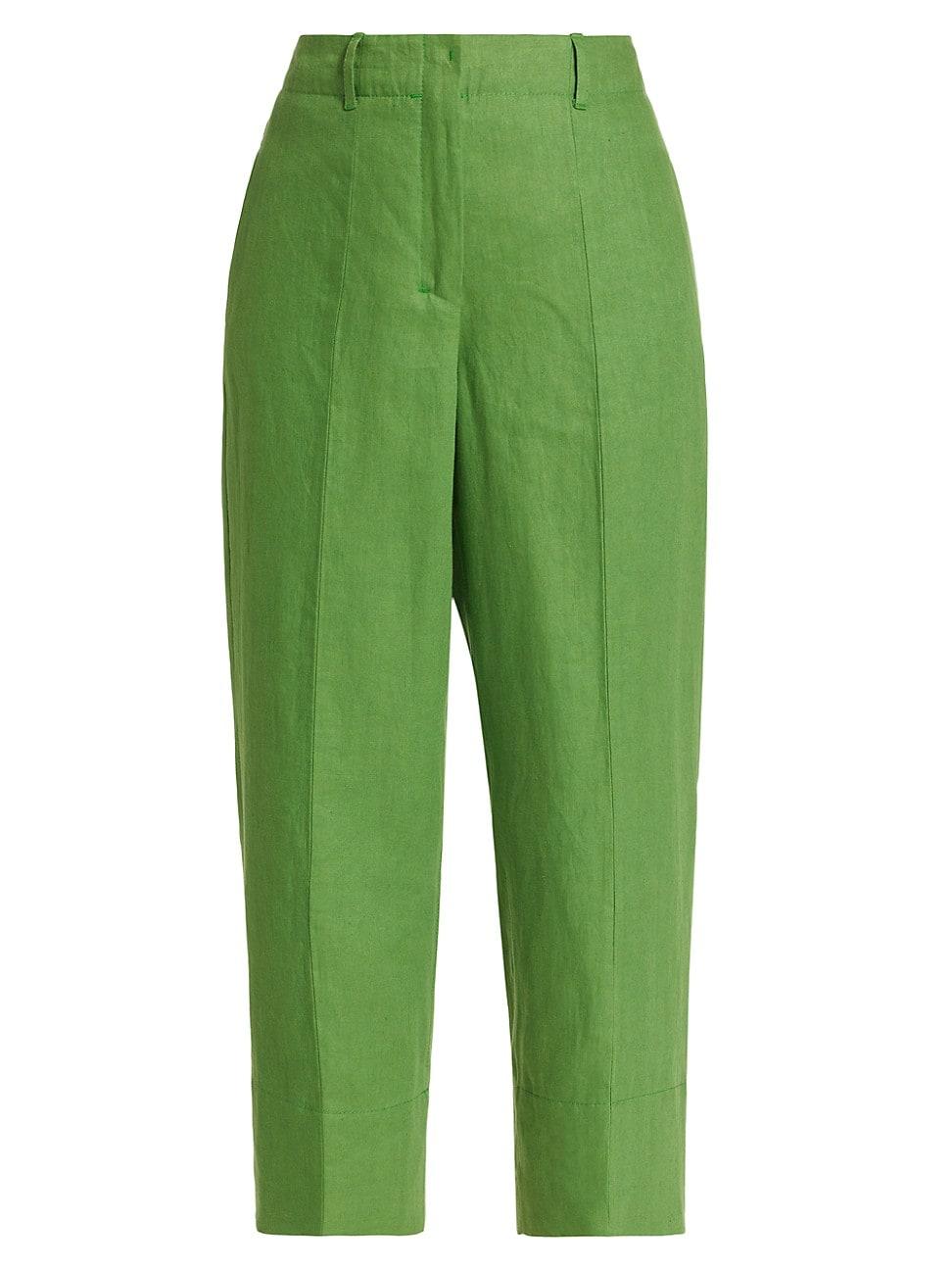 Max Mara Rebecca Linen Twill Wide Crop Pants in Green | Lyst