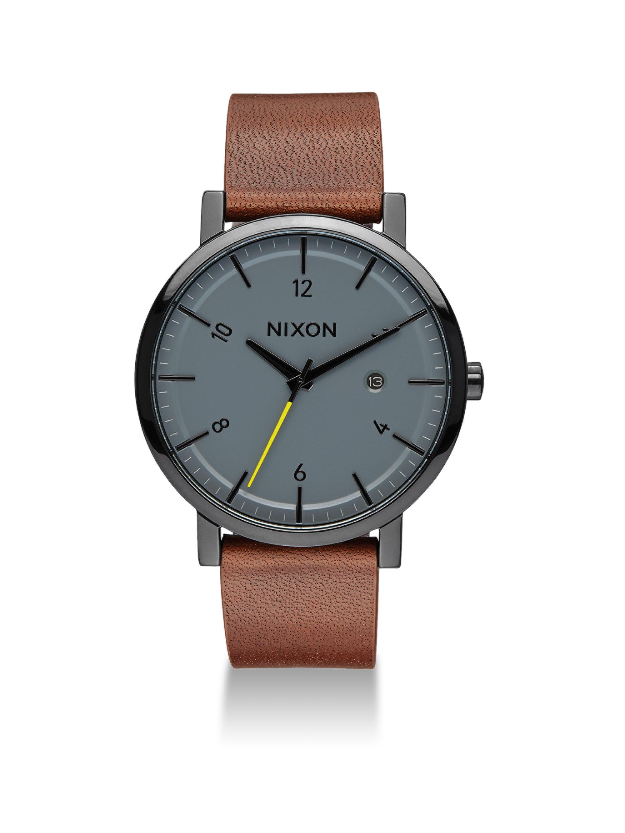 Nixon Rollo Leather Strap Watch in Brown for Men - Lyst