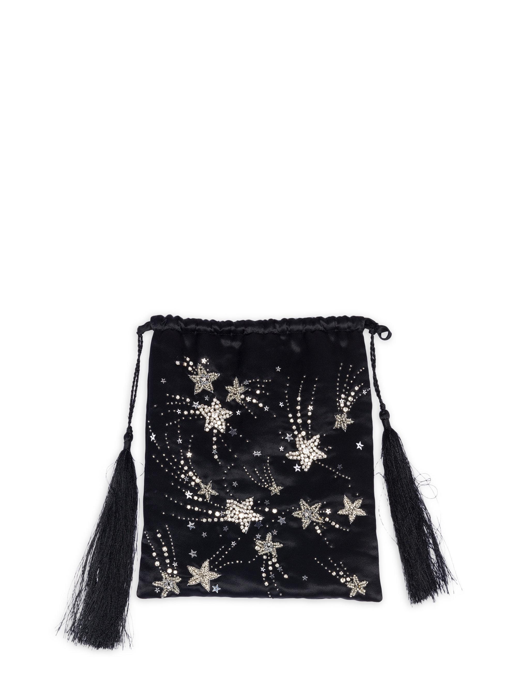 The Attico Sequin Star Satin Pouch Bag in Black Lyst