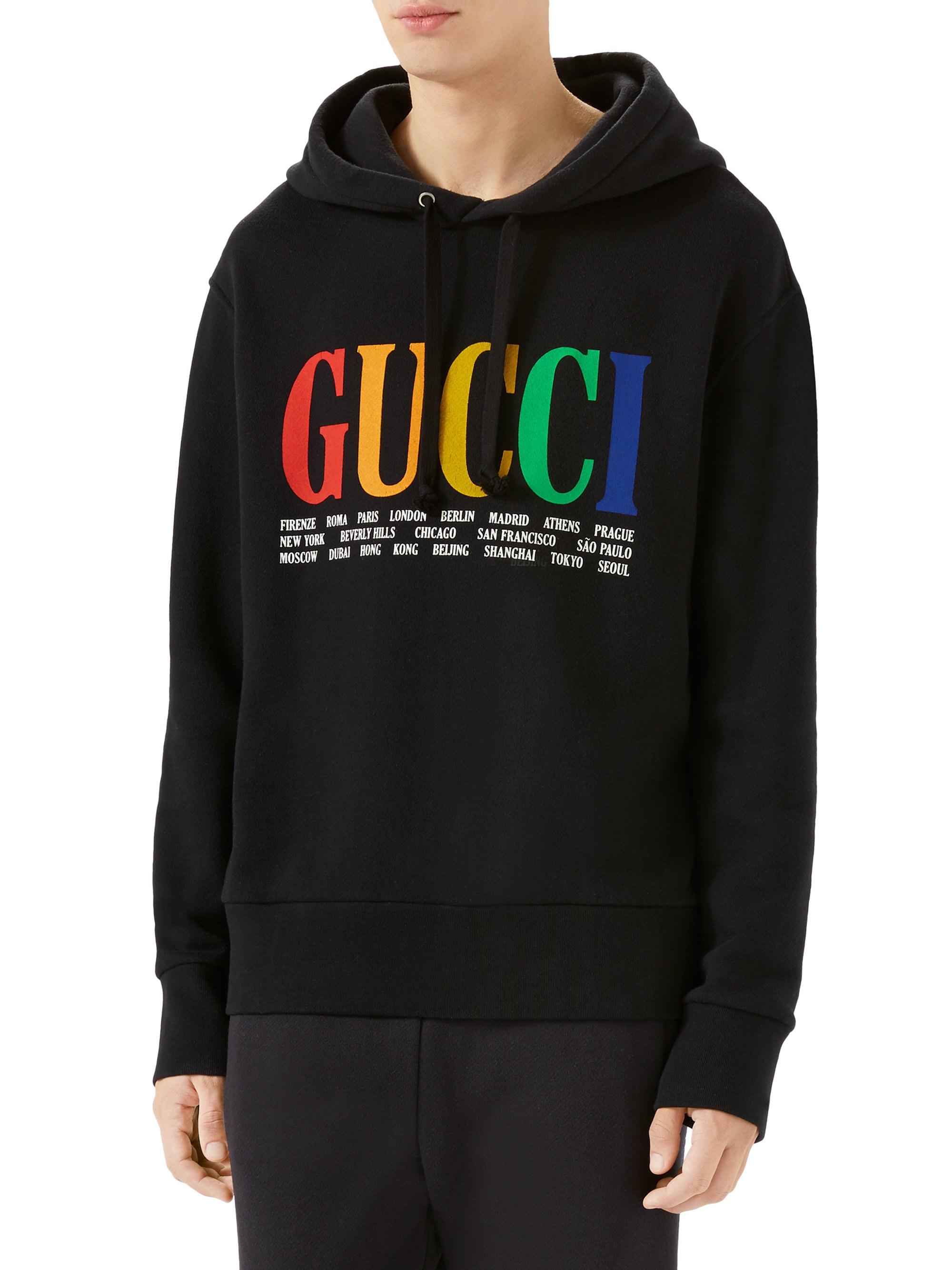 Gucci Cities Hooded Sweatshirt in Black for Men | Lyst
