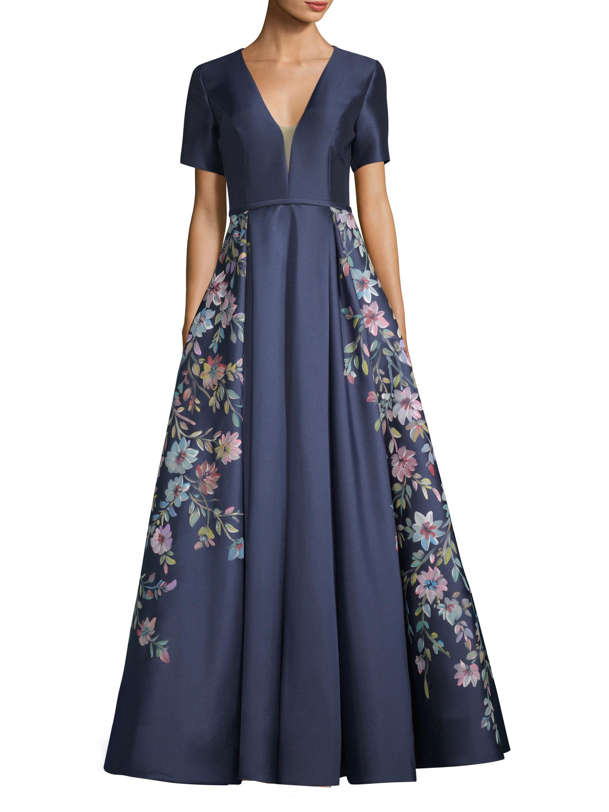 basix black label hand painted floral gown