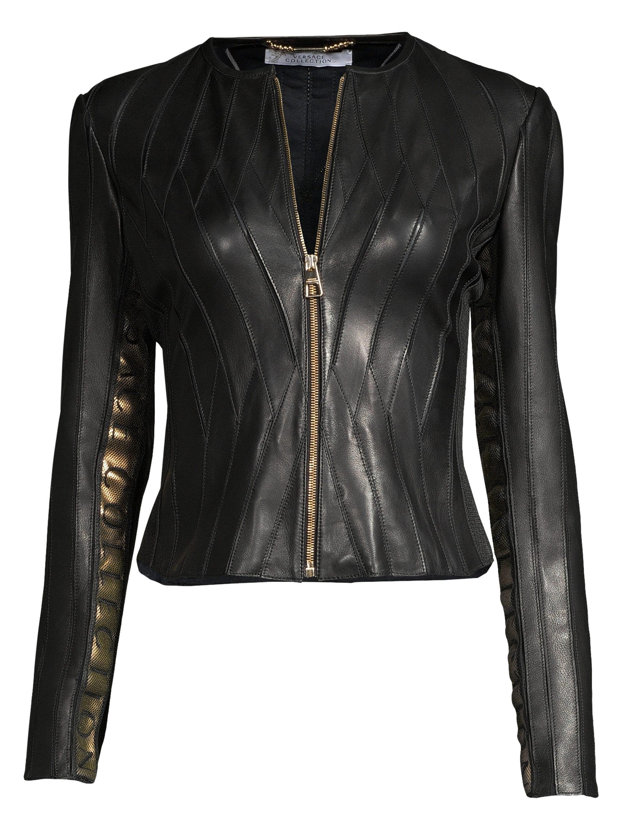 Lyst Versace Women S Logo Tape Leather Jacket Black Size 38 2 Versace Women S Logo Tape Leather Jacket Black