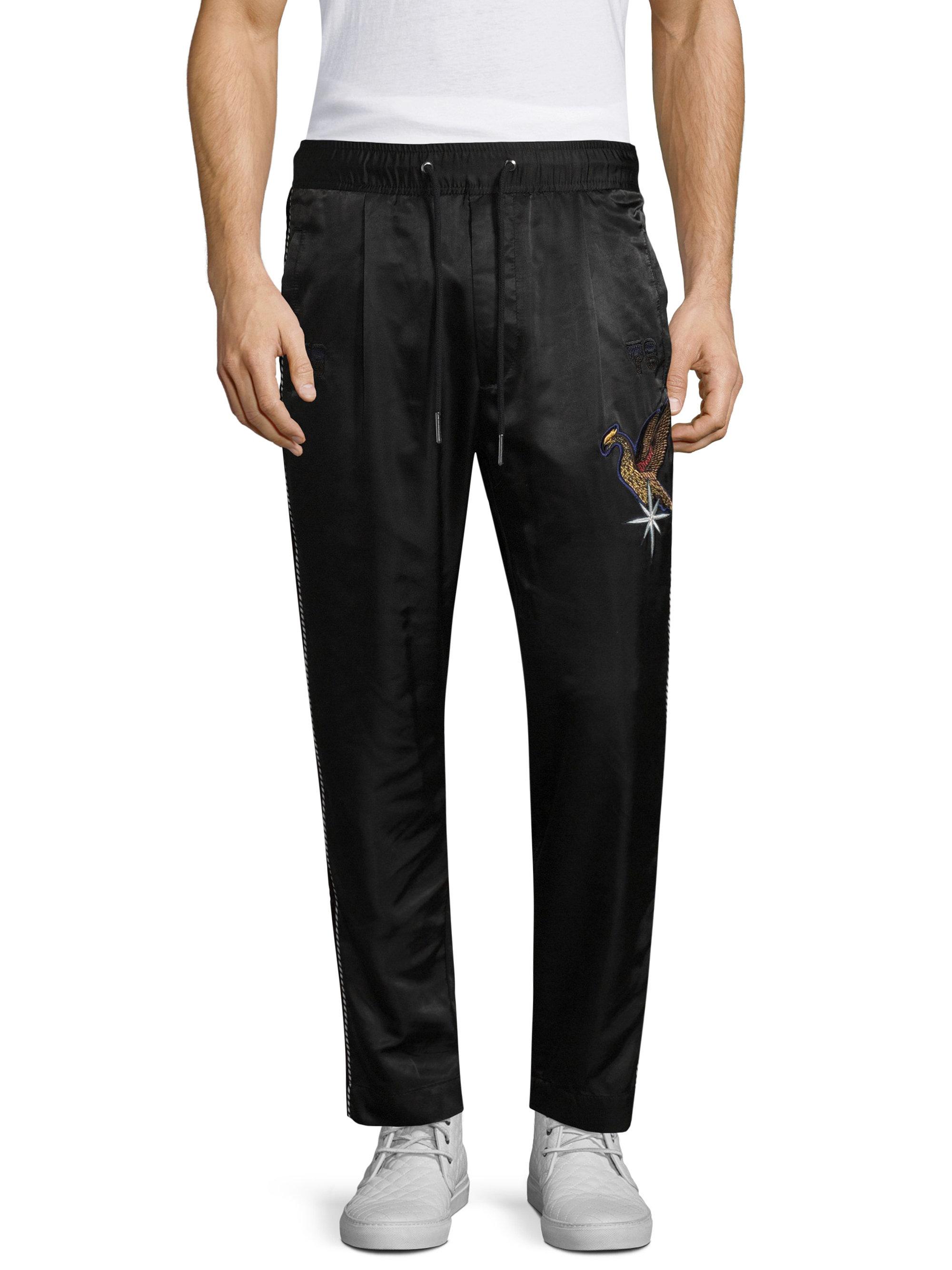 black satin track pants