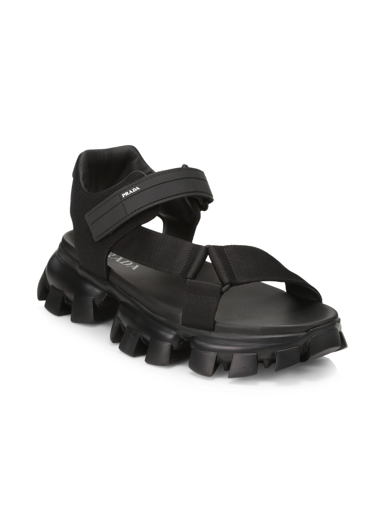 Prada Leather Nastro & Maglia Tech Sandals in Nero (Black) for Men - Lyst