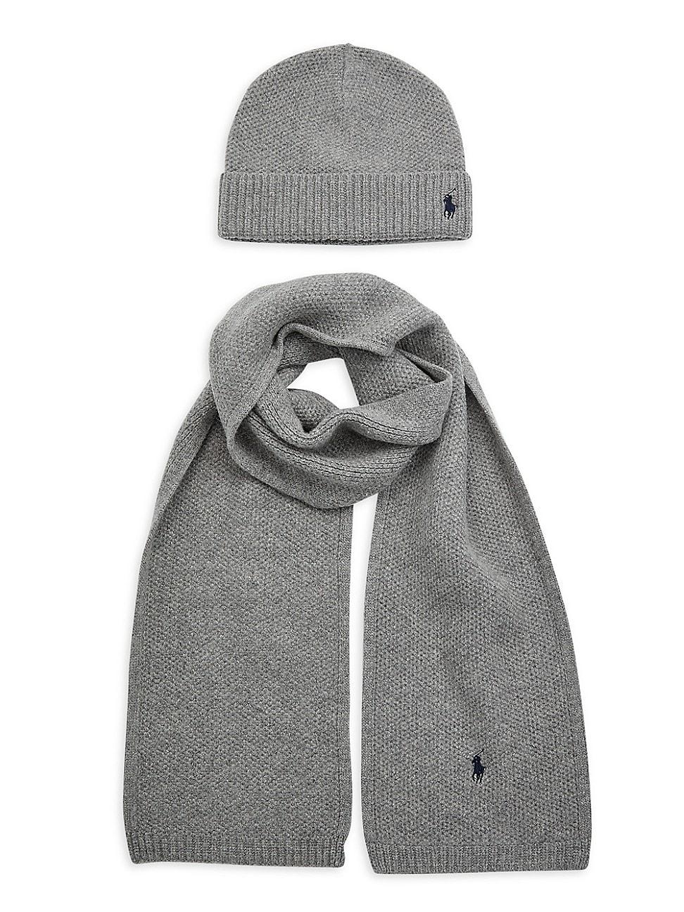 Polo Ralph Lauren 2-piece Textured Hat & Scarf Set in Gray for Men | Lyst
