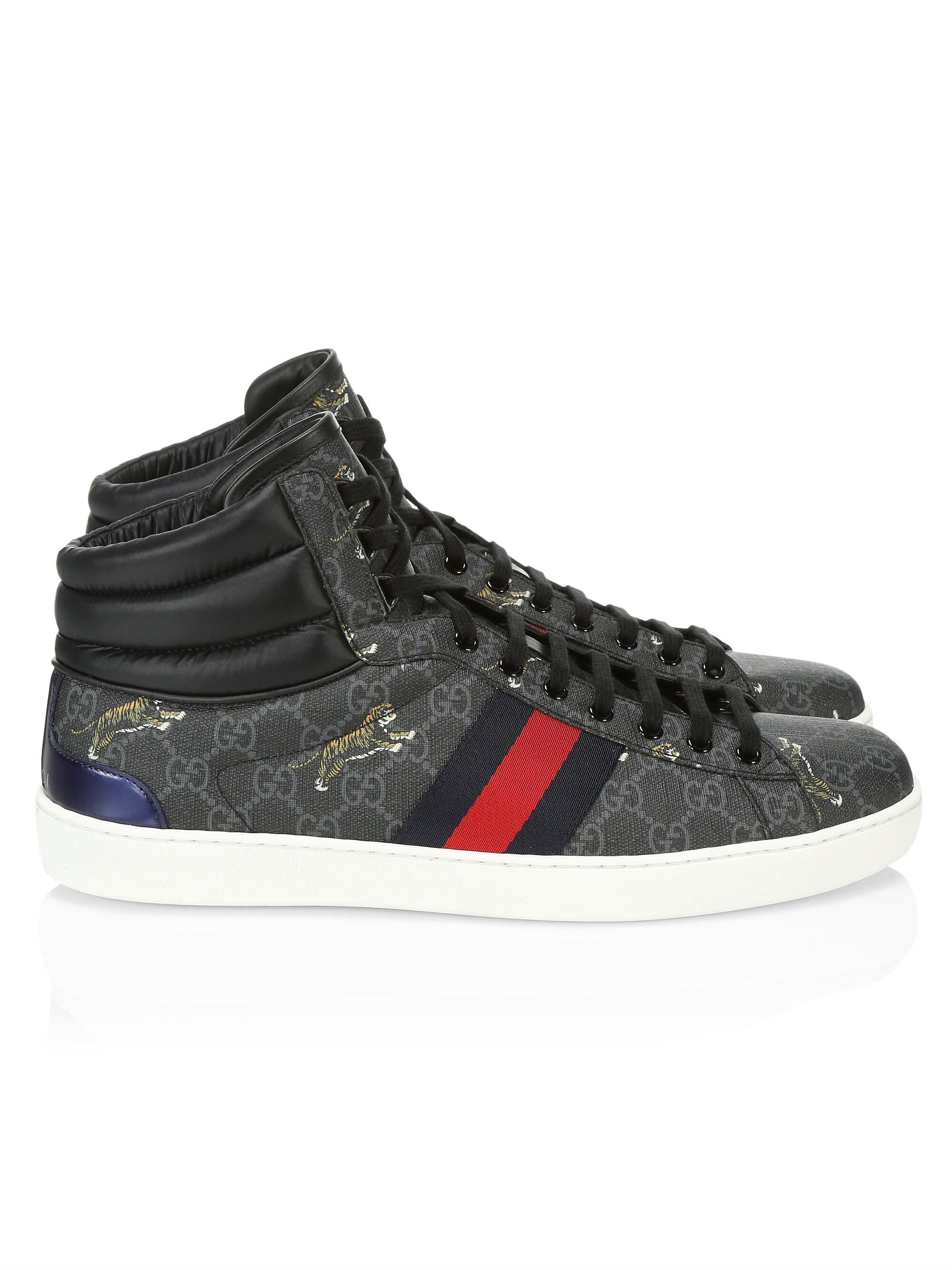 Gucci Leather New Ace Tiger Print High-top Sneakers in Nero (Black) for ...