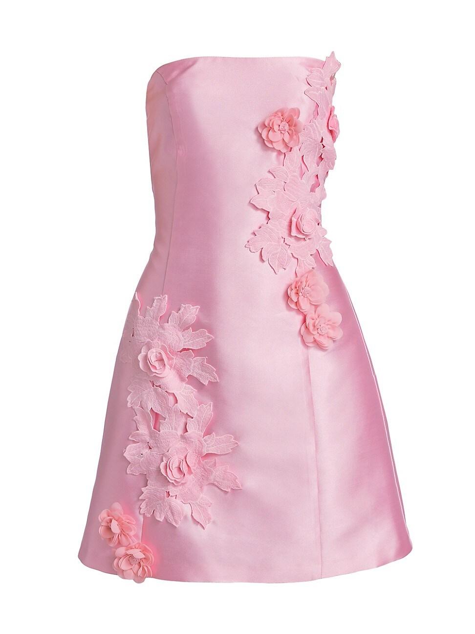 Elliatt Walter Floral Applique Satin Minidress in Pink Lyst