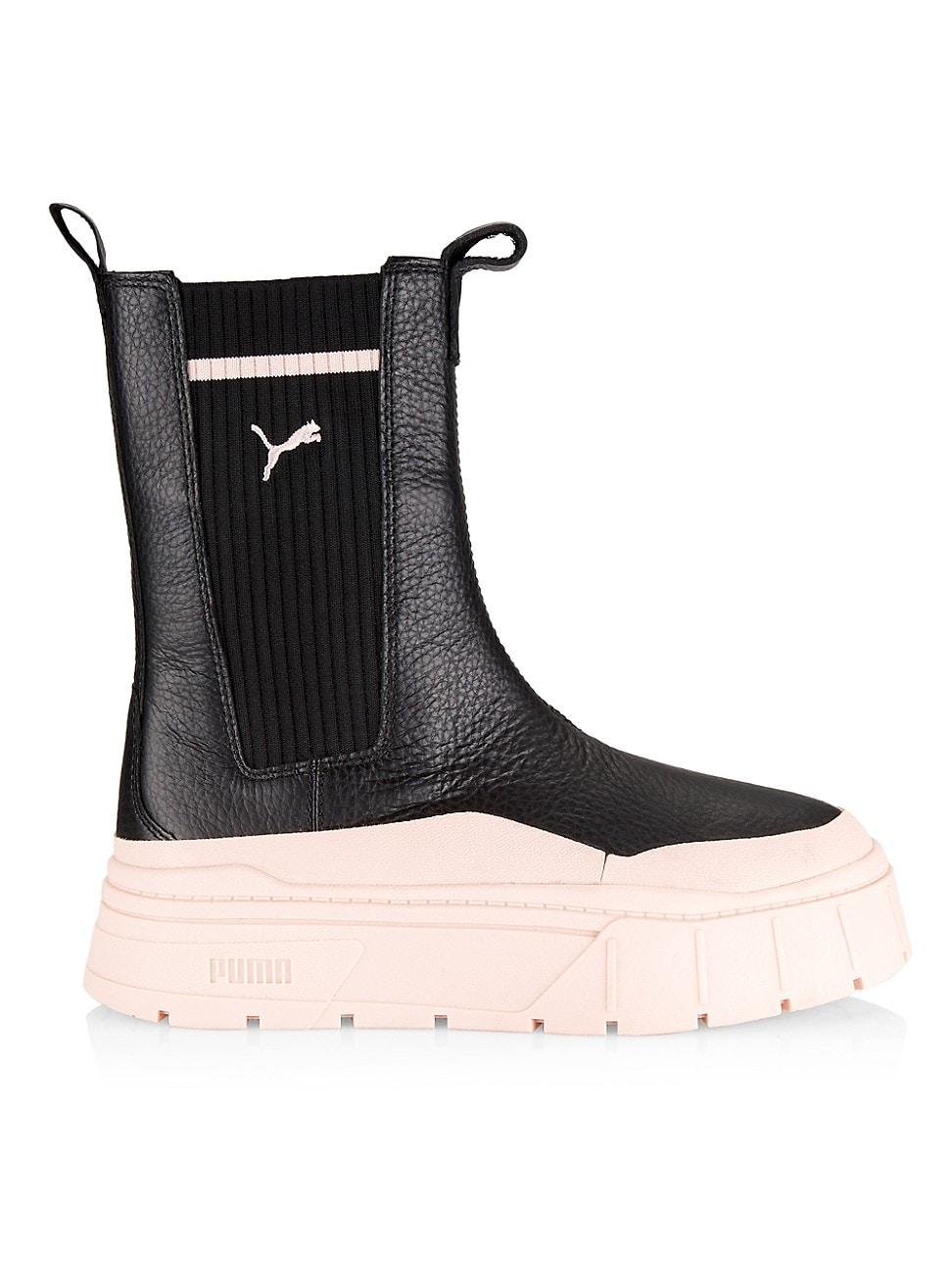 PUMA Mayze Stack Leather Chelsea Boots in Black | Lyst
