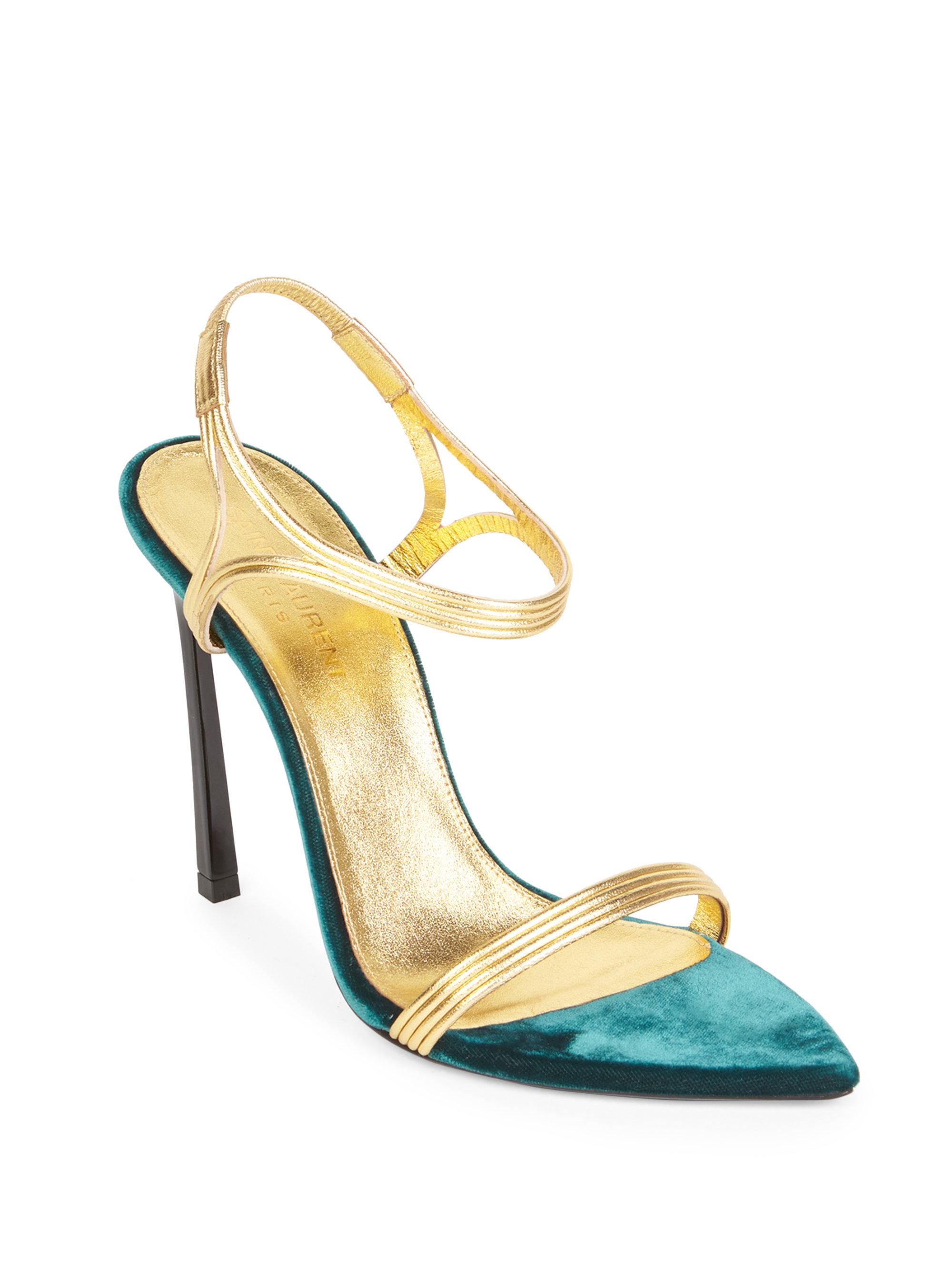 saint laurent talitha metallic leather sandals