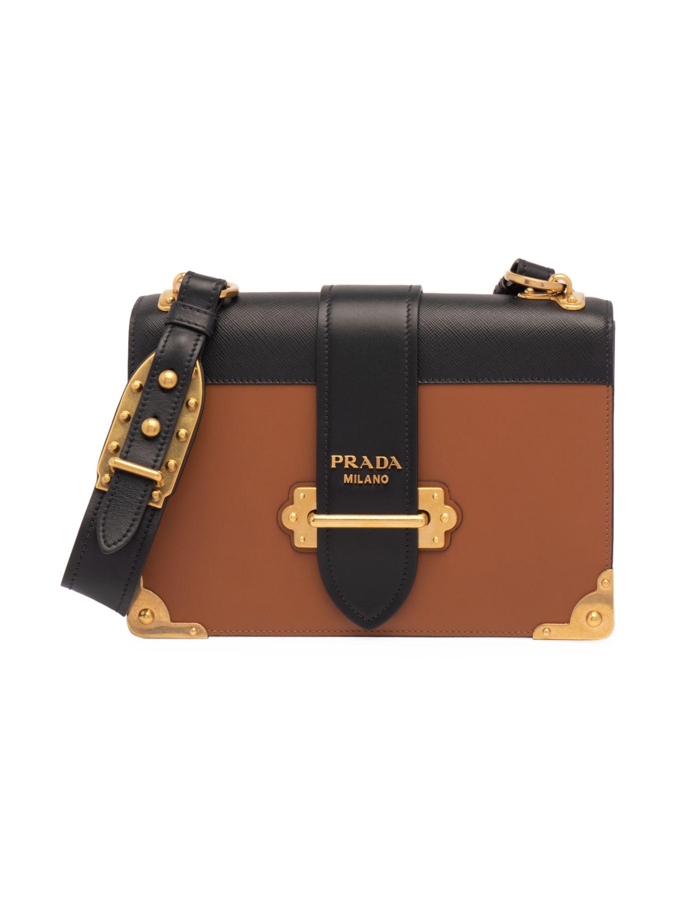 Prada Cahier Leather Shoulder Bag in Cognac (Brown) | Lyst