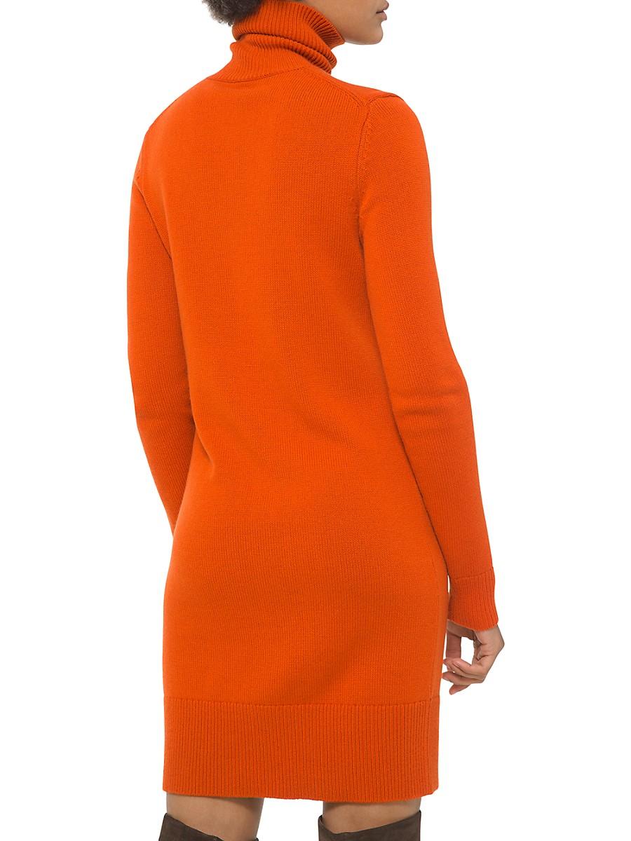 Michael Kors Cashmere Turtleneck Sweater Dress in Orange | Lyst