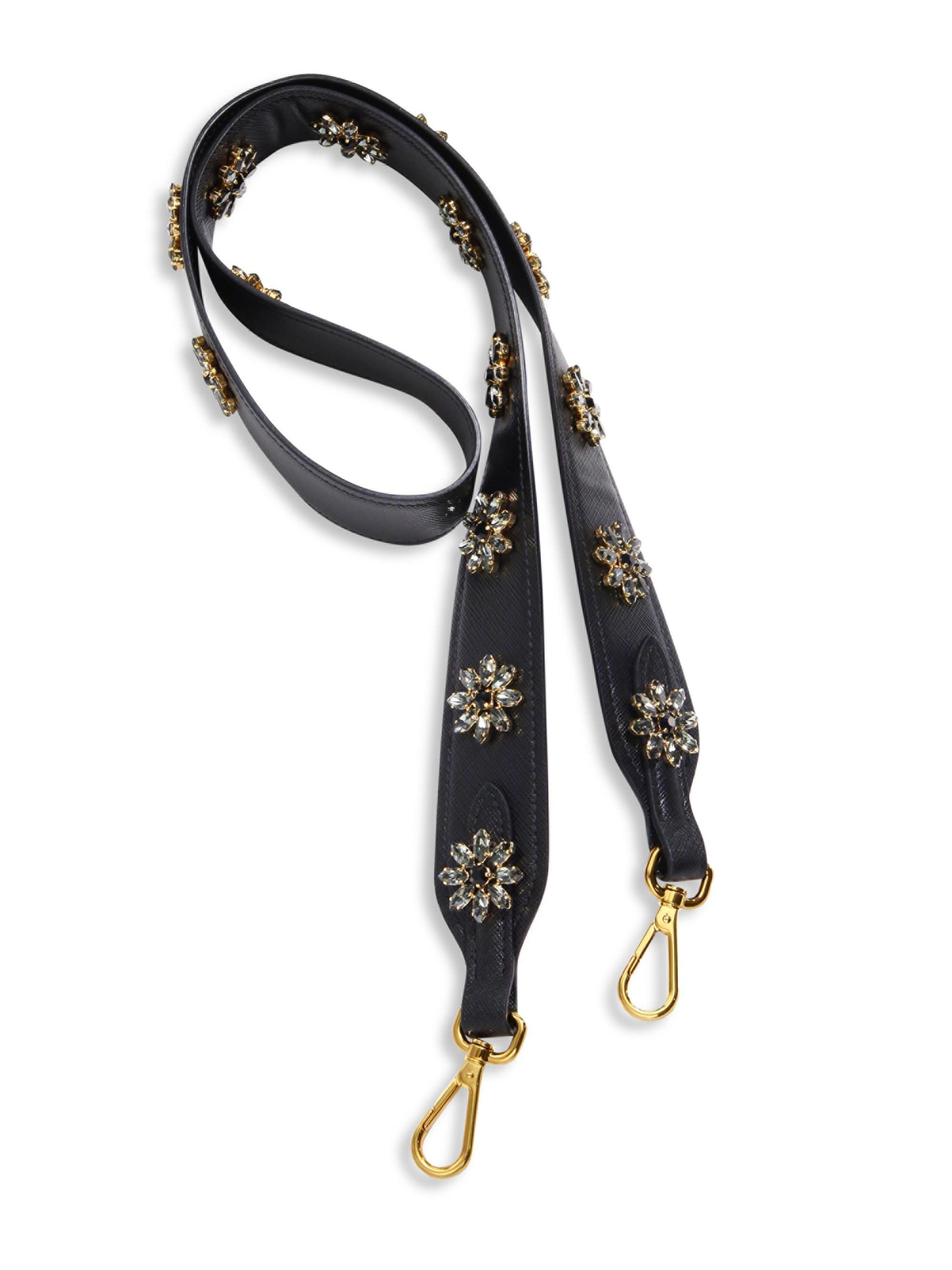 Prada Crystal-embellished Saffiano Leather Shoulder Strap in Nero (Black) |  Lyst