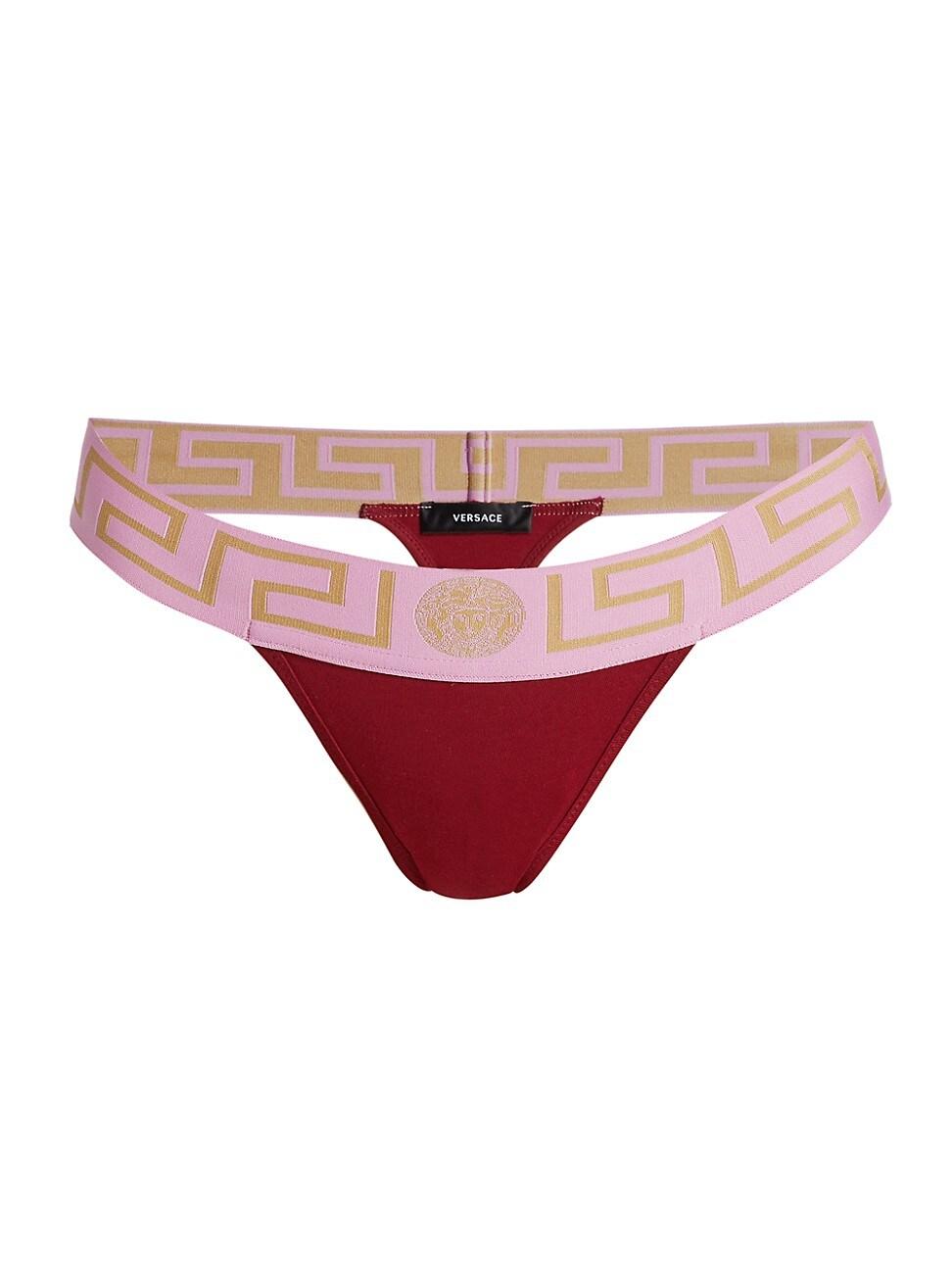 Versace Cotton Greca Border Thong in Red | Lyst