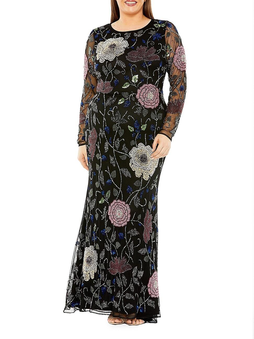 Mac Duggal Embroidered Floral Longsleeve Column Gown in Black Lyst