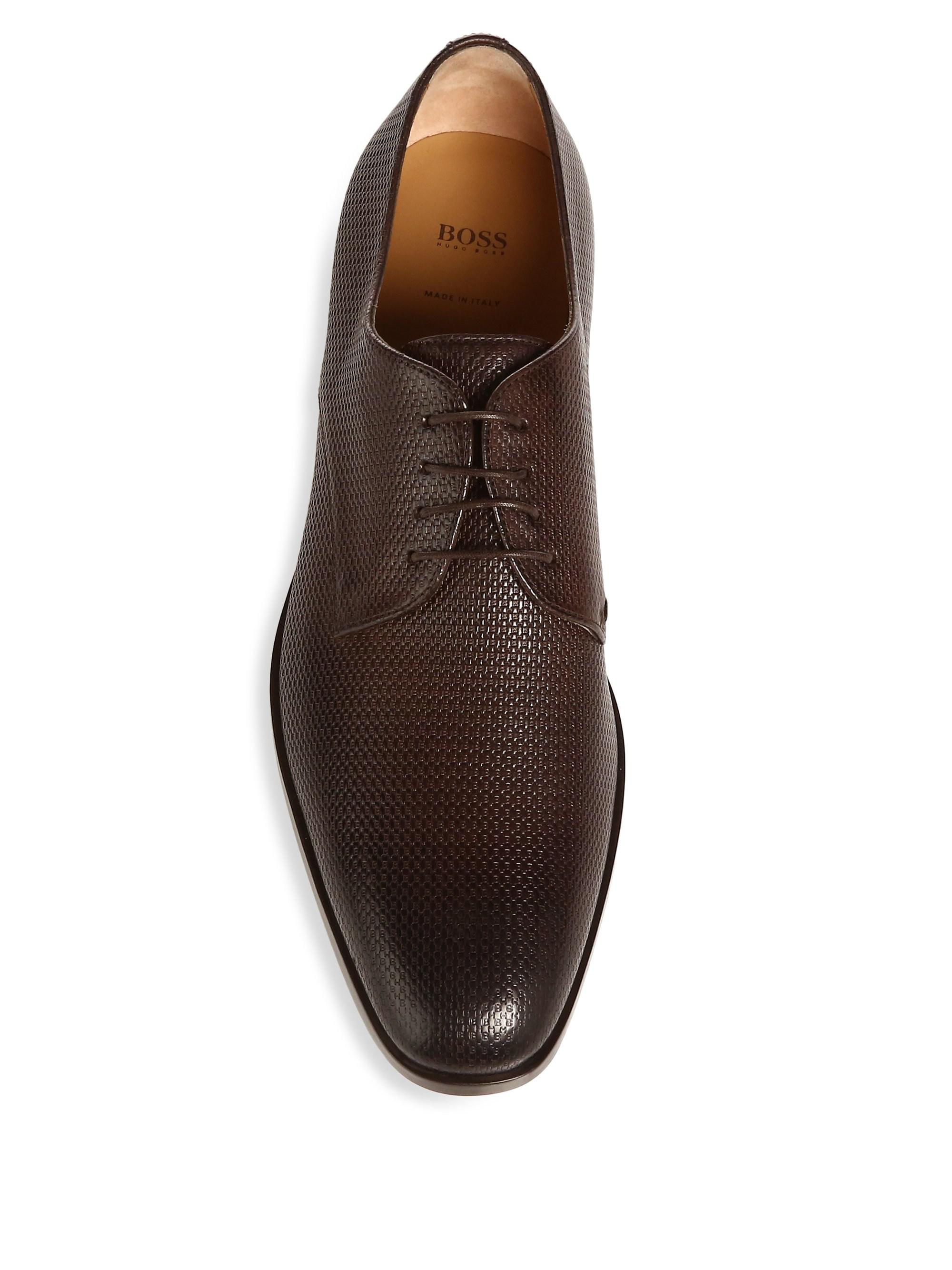BOSS by Hugo Boss Leather Kensington Printed Derby Shoes in Dark Brown  (Brown) for Men - Lyst