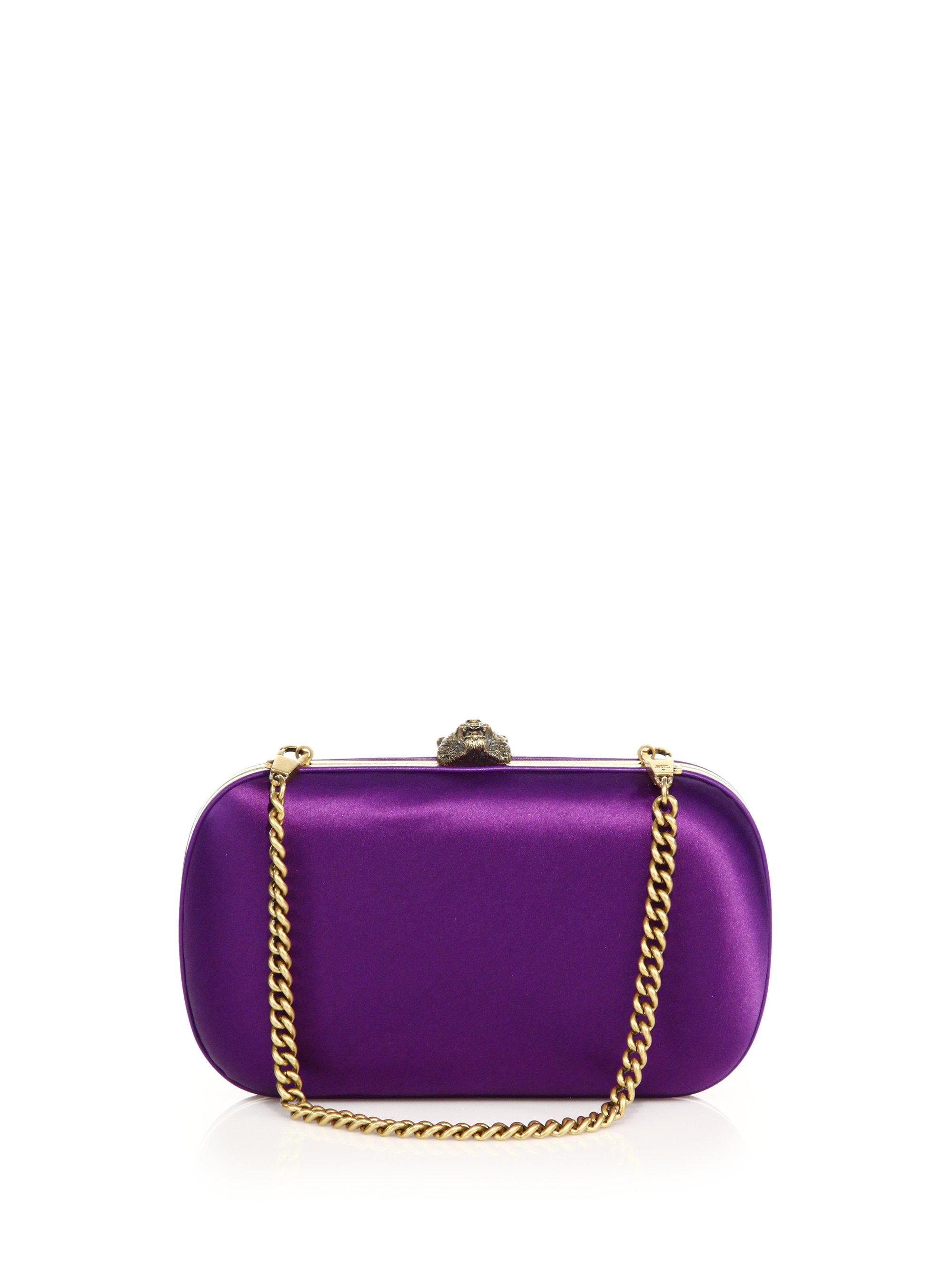 Gucci Leather Broadway Satin Clutch Bag in Purple - Lyst