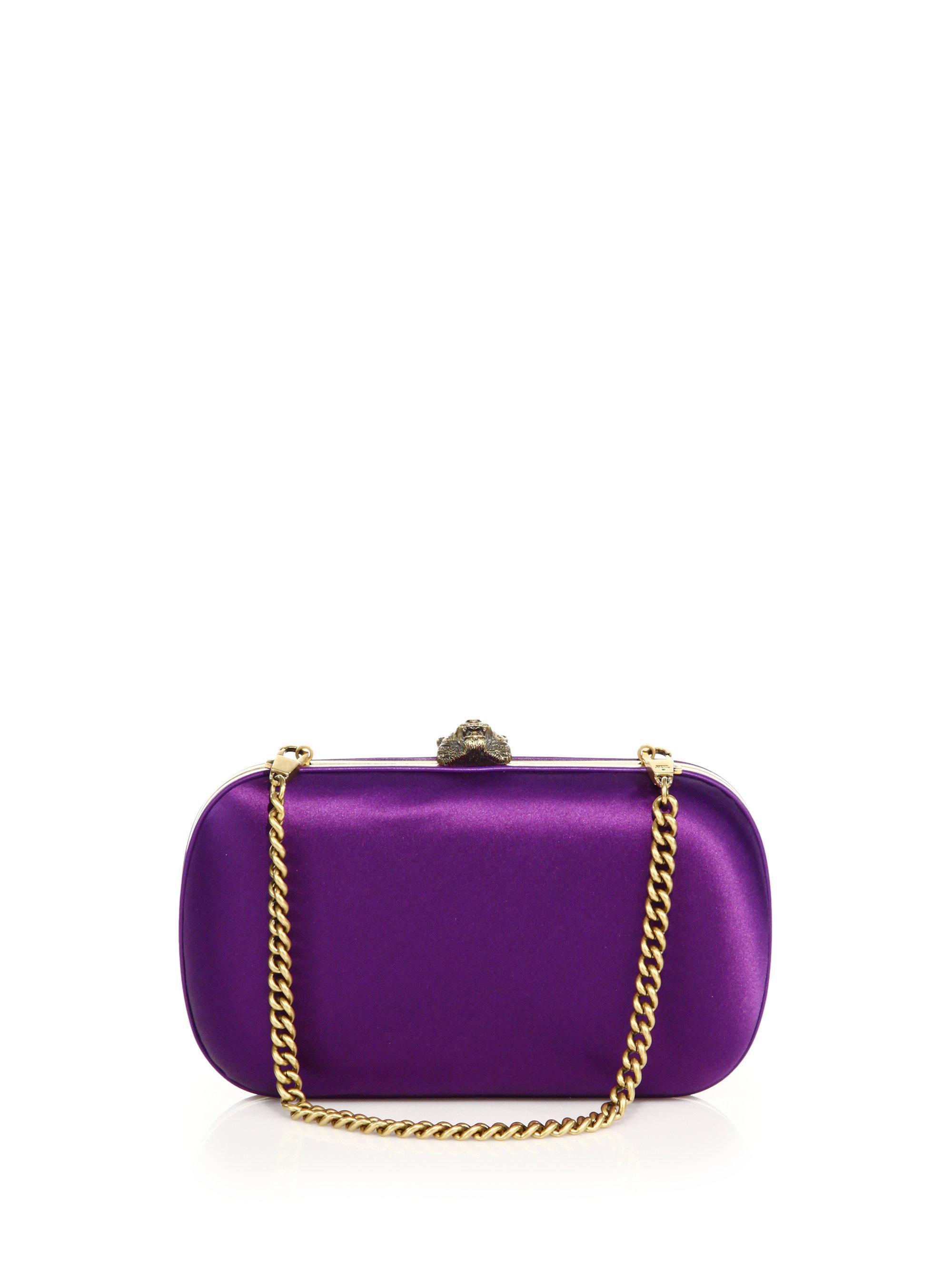 Gucci Leather Broadway Satin Clutch Bag in Purple Lyst