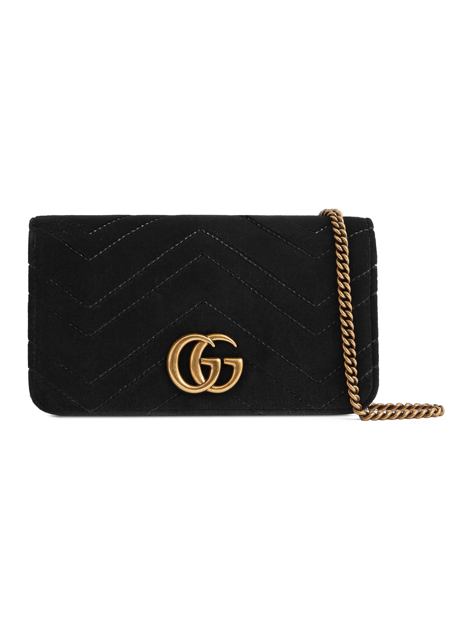 Gucci GG Marmont Velvet Wallet Chain in Black |