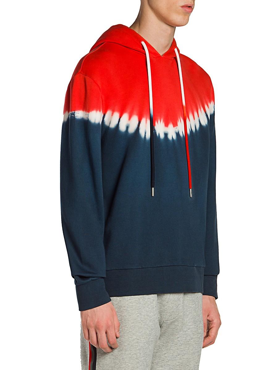 red and blue tie dye hoodie