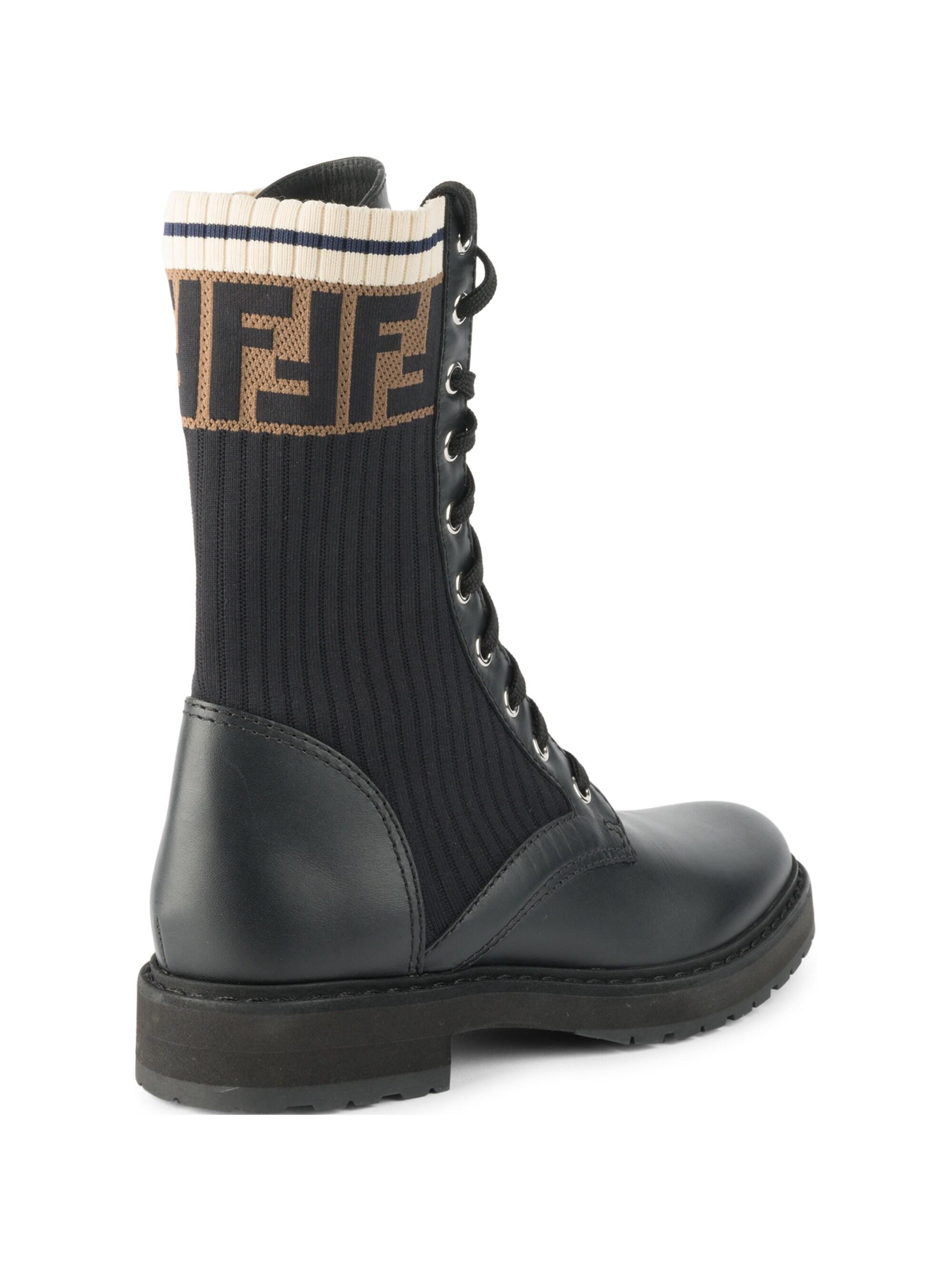 Fendi Rockoko Knit Leather Combat Boots 