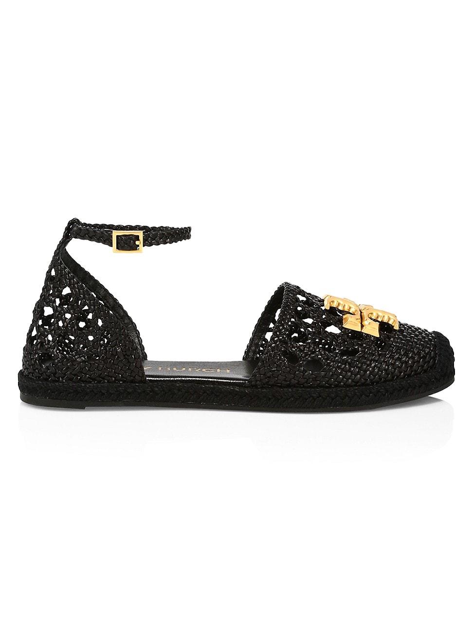 Tory Burch Eleanor Woven Leather D'orsay Espadrille Sandals in Black | Lyst