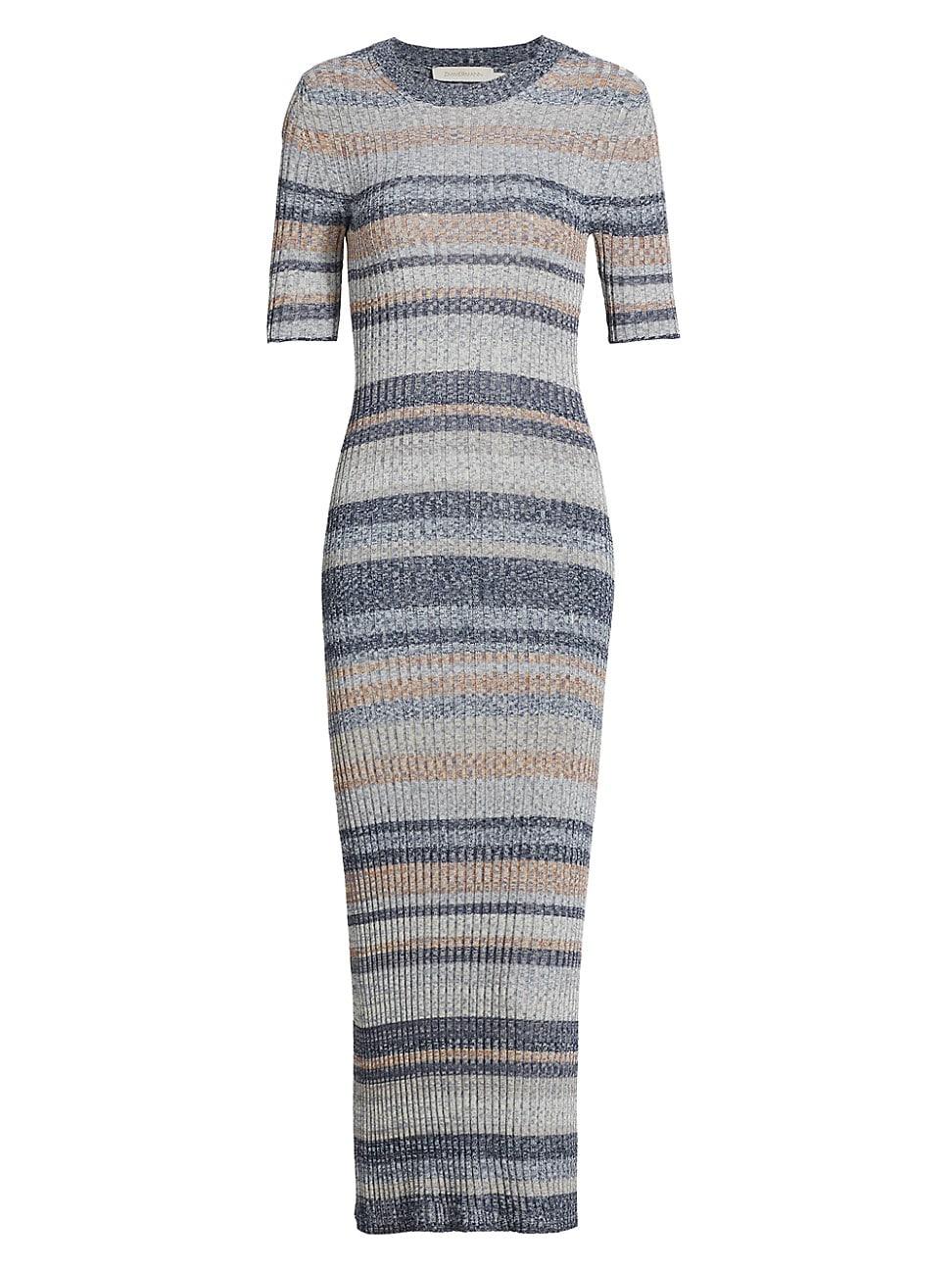 Zimmermann Wonderland Striped Knit Midi-dress in Gray | Lyst
