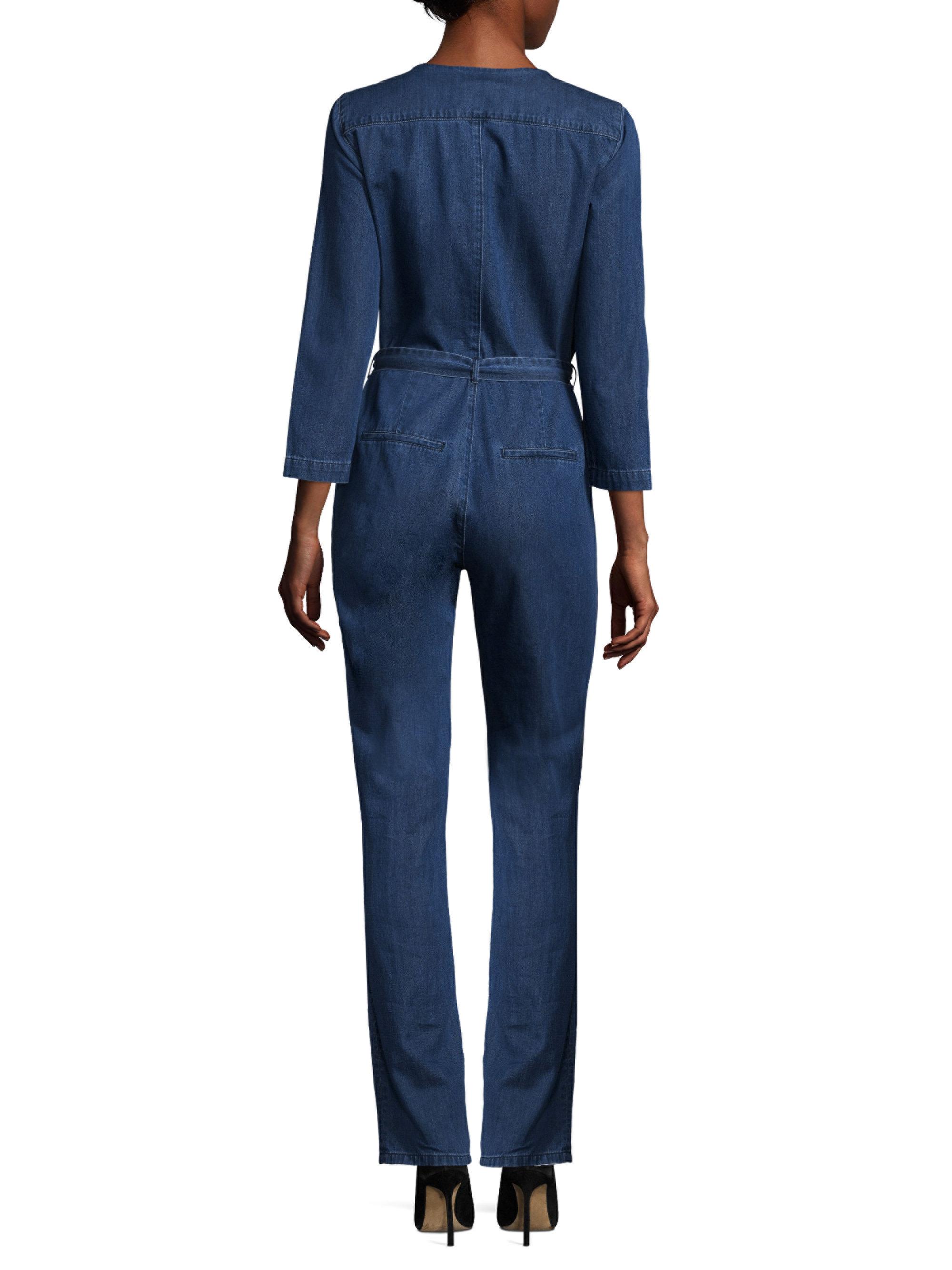 denim tie waist jumpsuit
