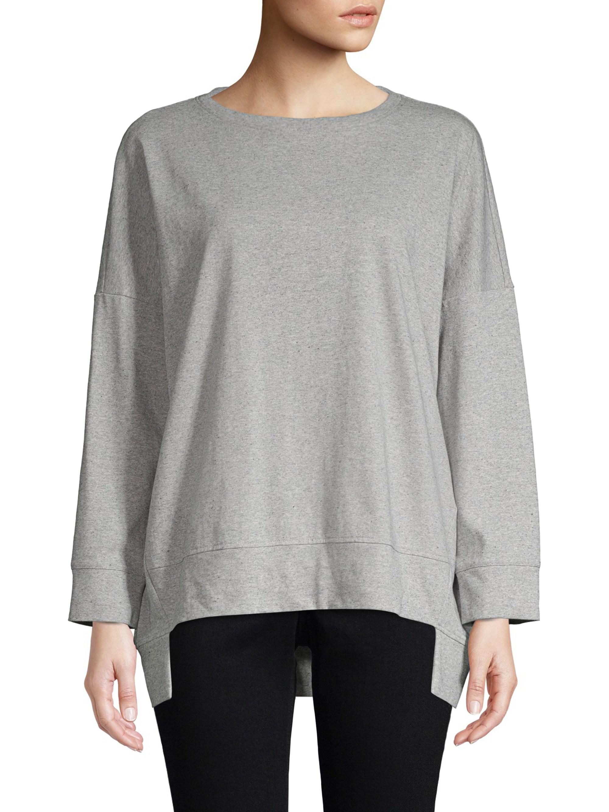 Eileen Fisher Cotton Inverted Step Hem Sweatshirt in Gray - Lyst