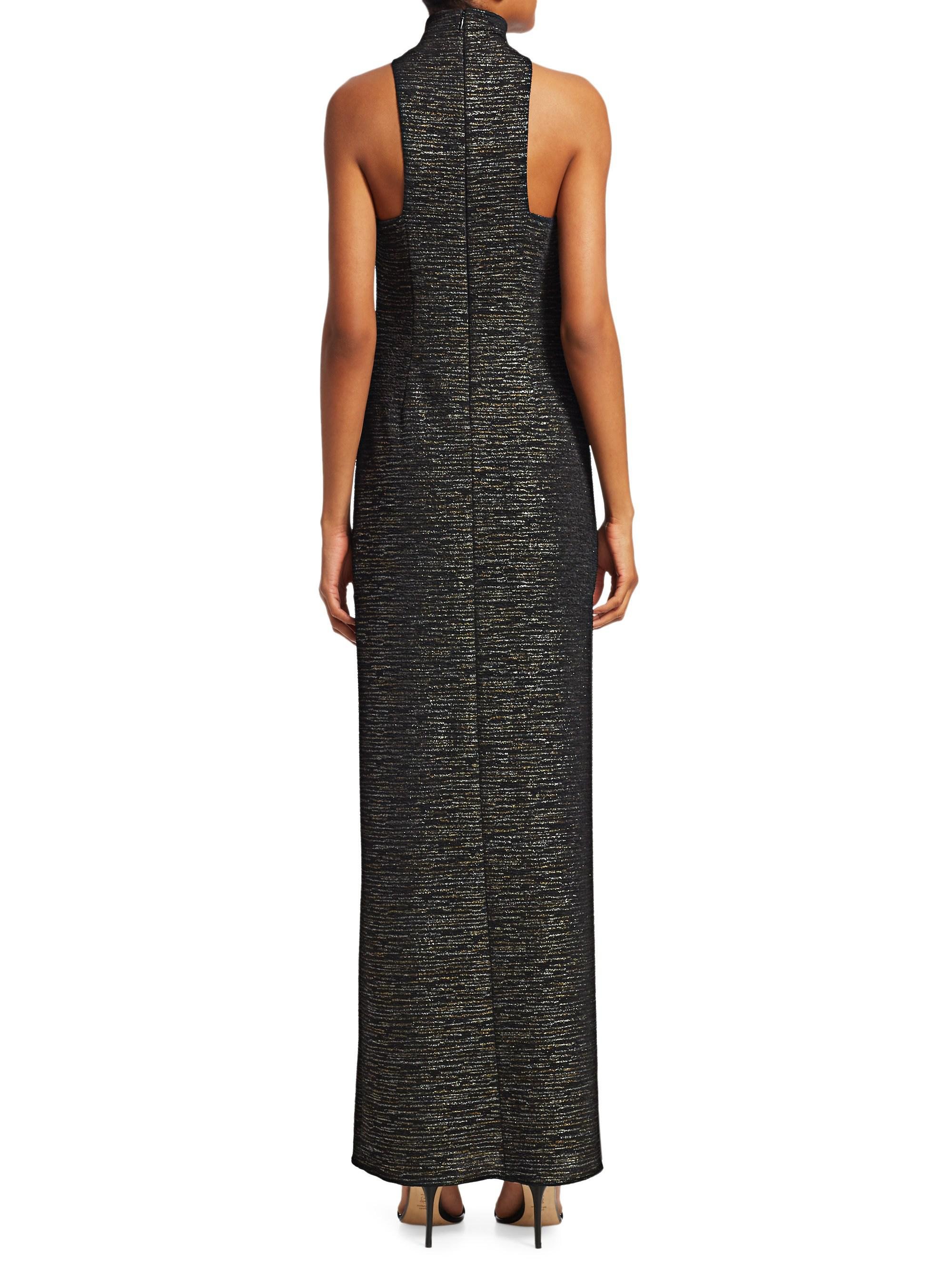 halston heritage metallic knit evening gown