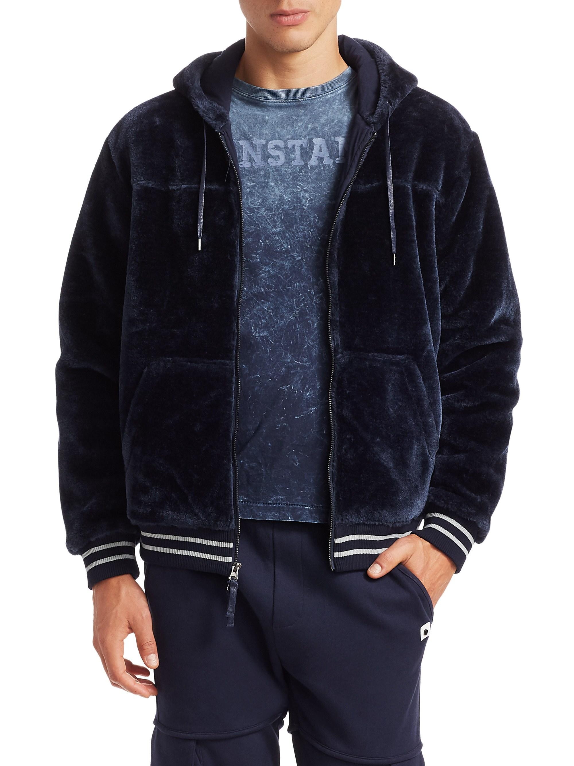 Madison Supply Men's Faux Fur Zip-up Hoodie - Peacoat - Size Small in Blue  for Men | Lyst