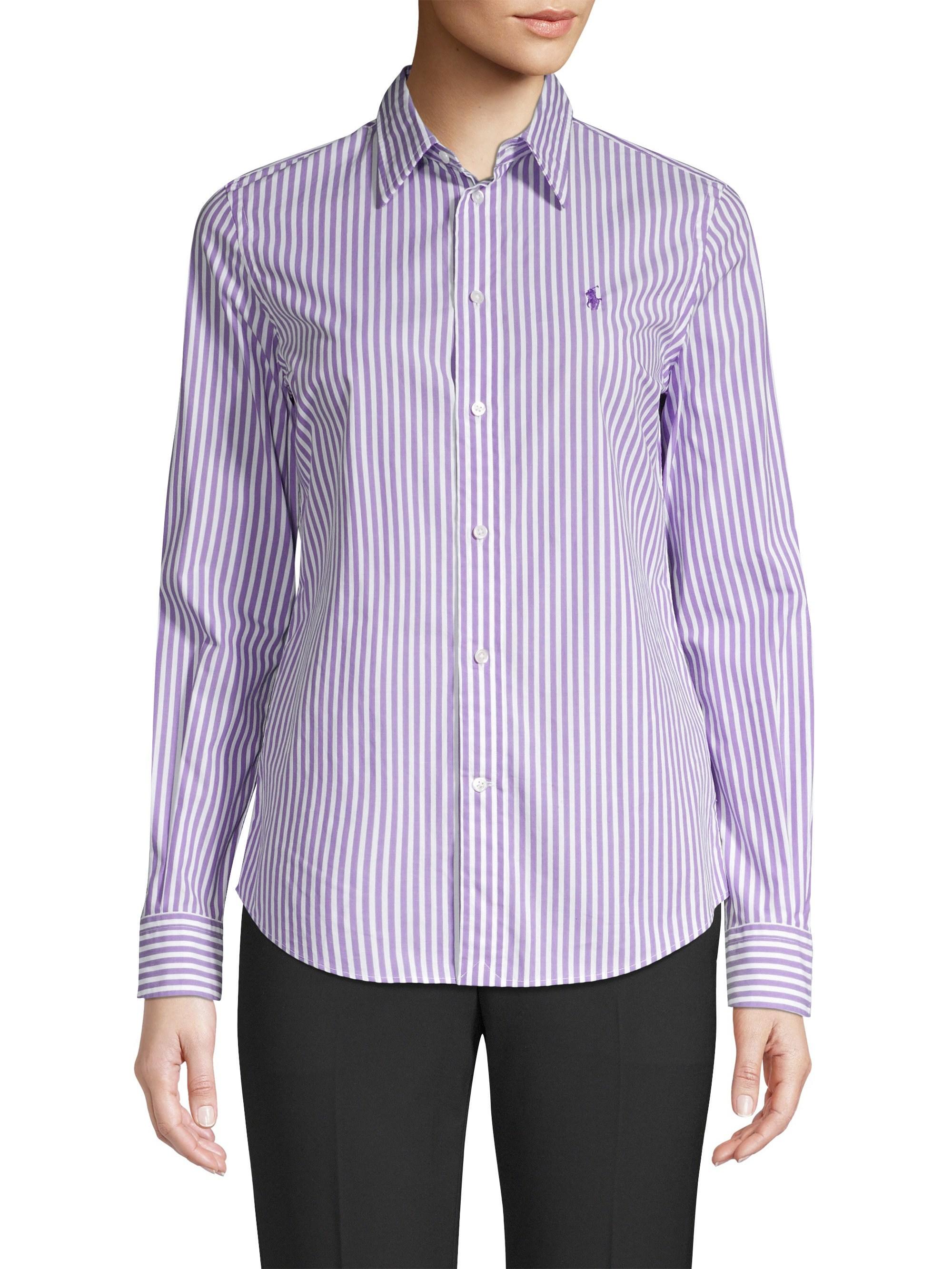 Polo Ralph Lauren Cotton Andrew Kendal Slim-fit Long Sleeve Striped Shirt  in Purple White (Purple) - Lyst