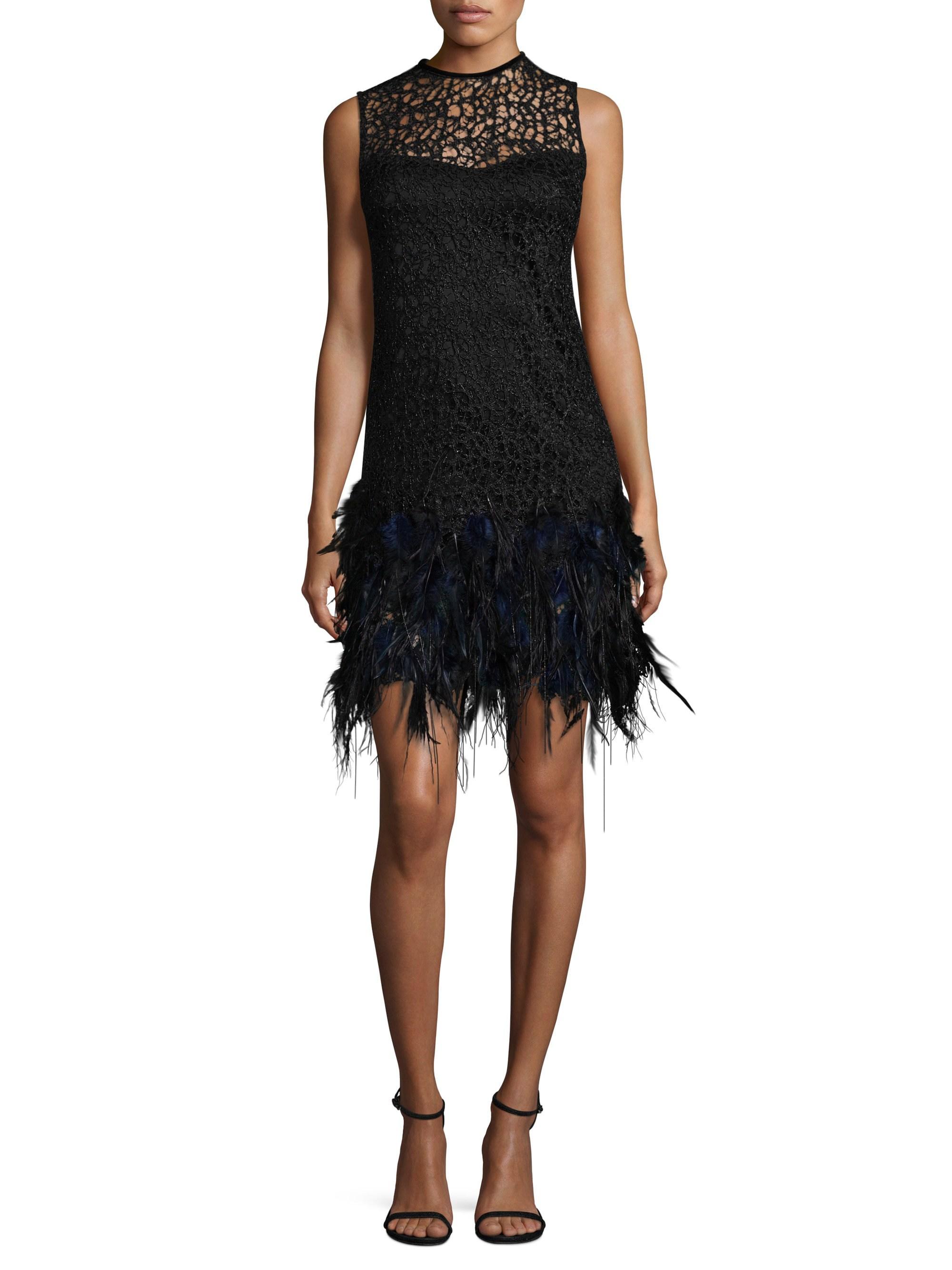 Elie Tahari Mirage Feather-trim Cocktail Dress in Black | Lyst