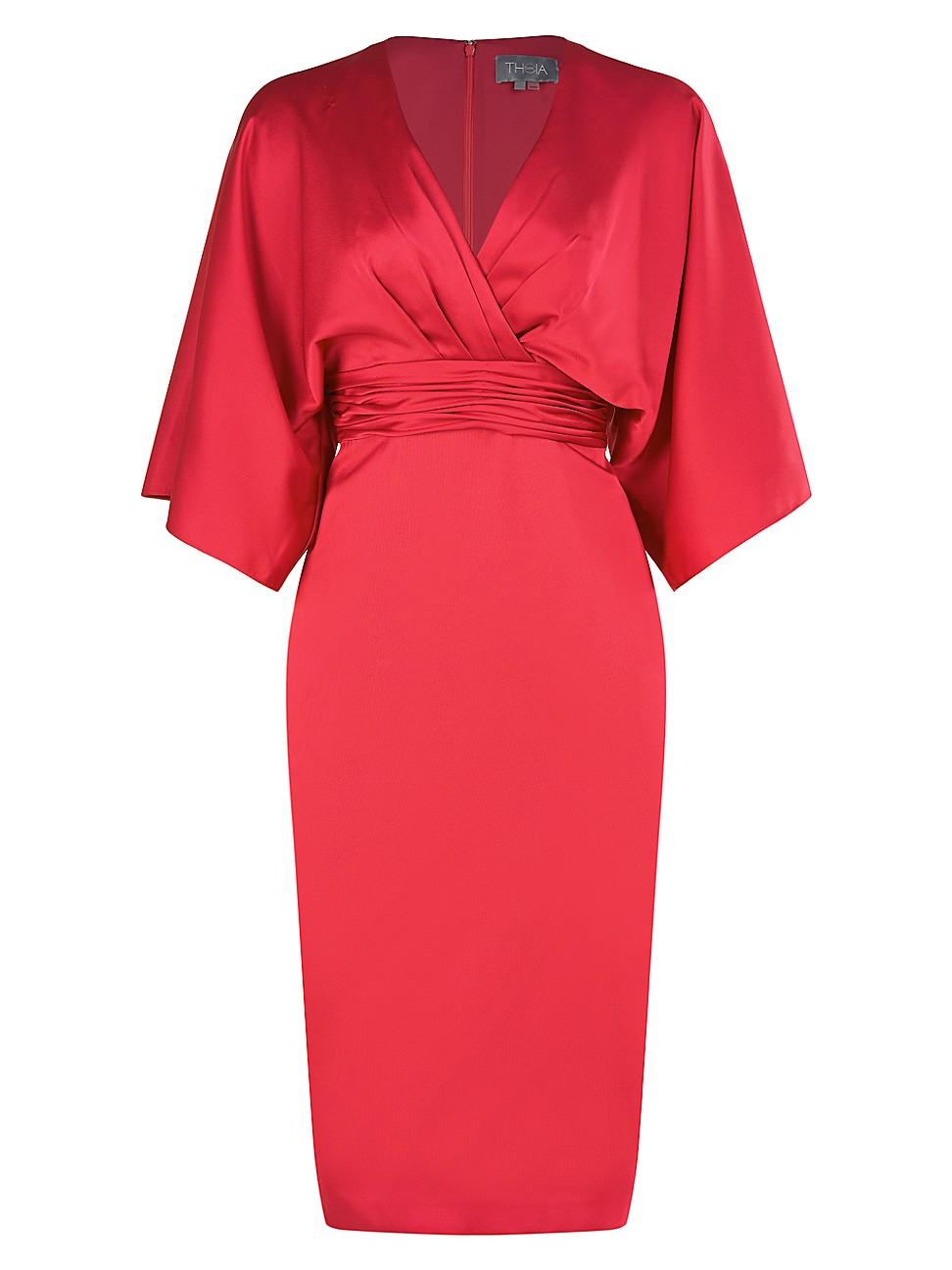 THEIA Kimonosleeve Satin Dress in Red Lyst