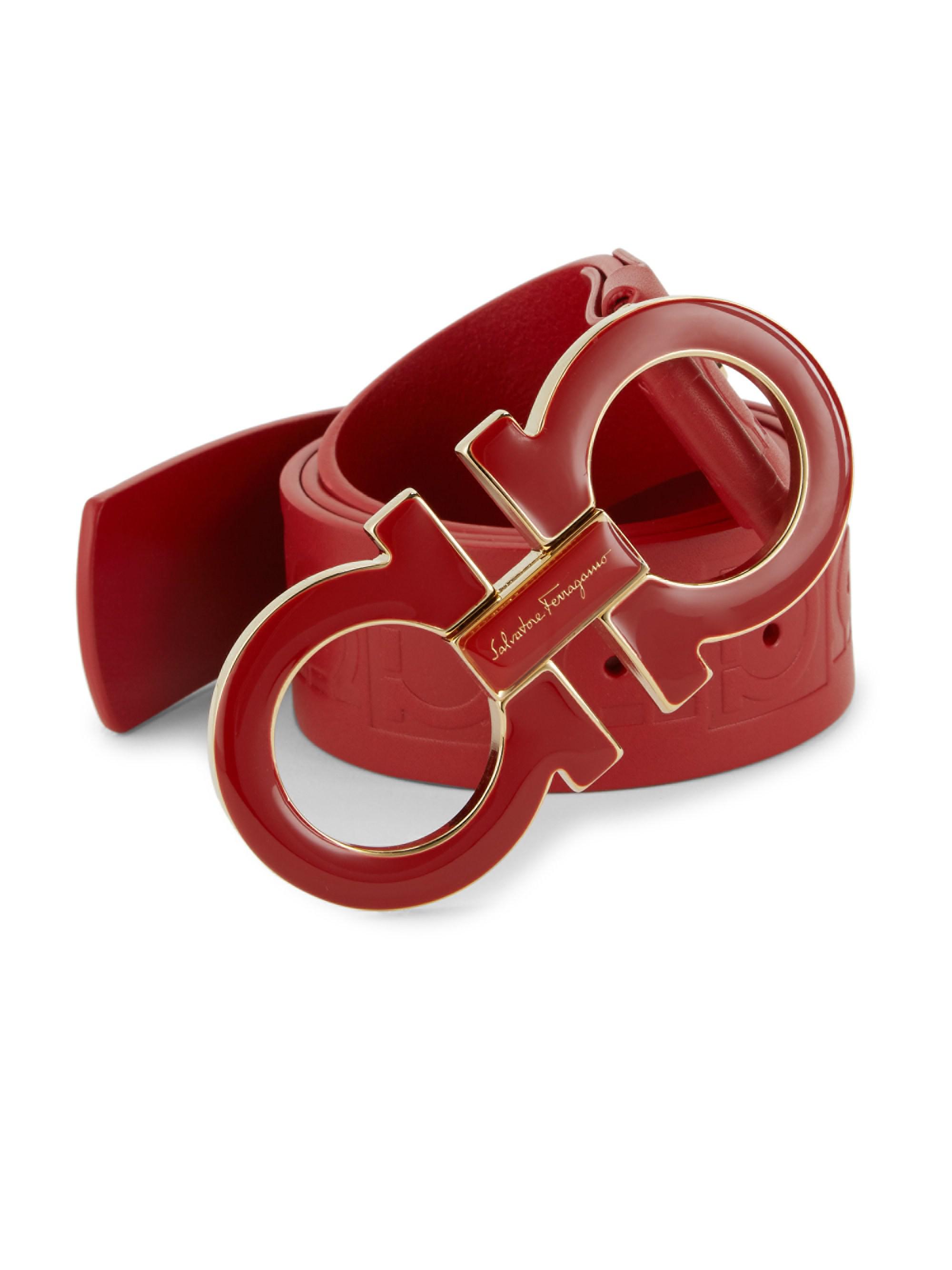 Ferragamo Leather Adjustable Oversized Gancini Buckle Belt in Red for