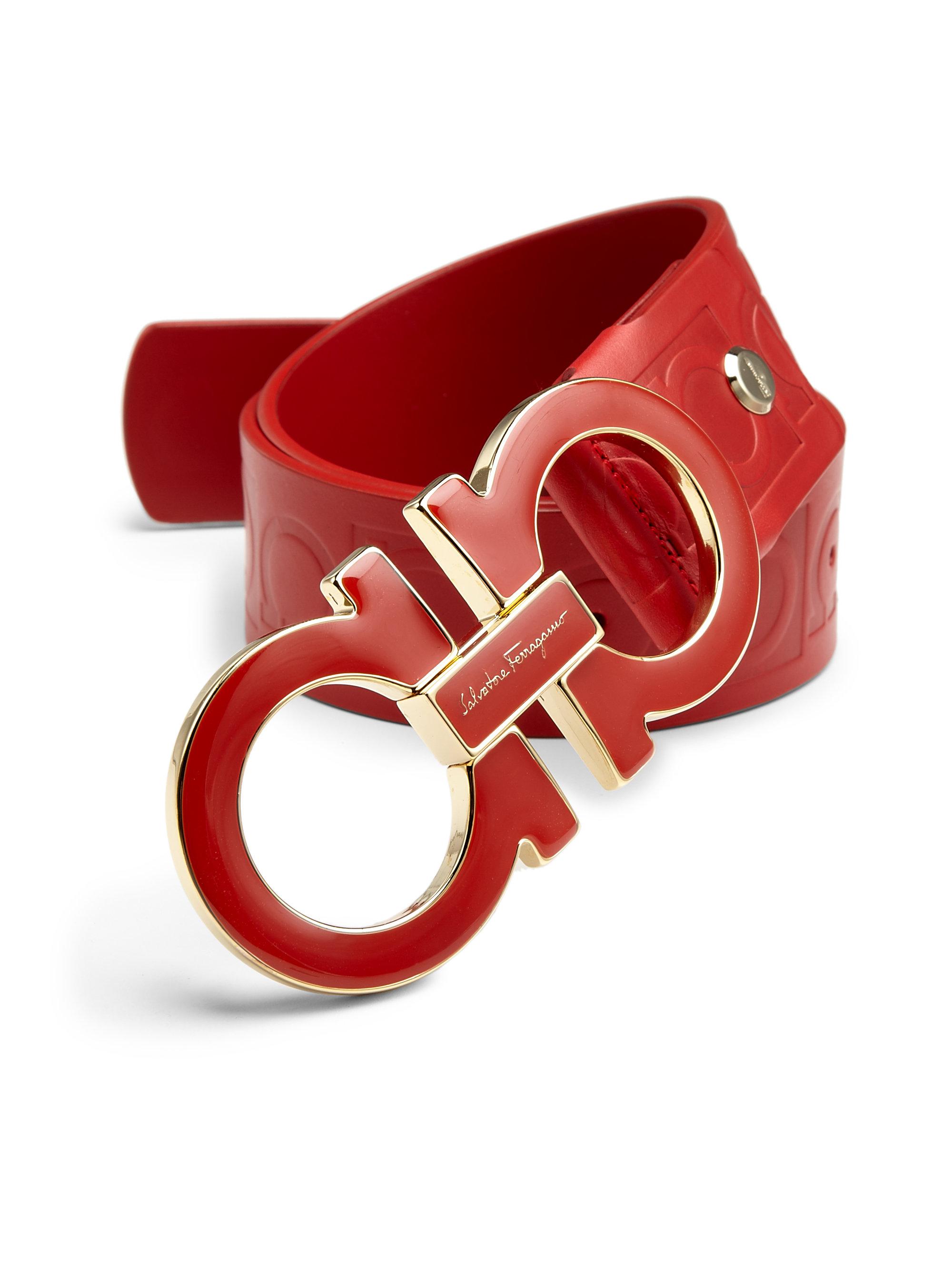 Lyst - Ferragamo Gancini Leather Belt in Red for Men
