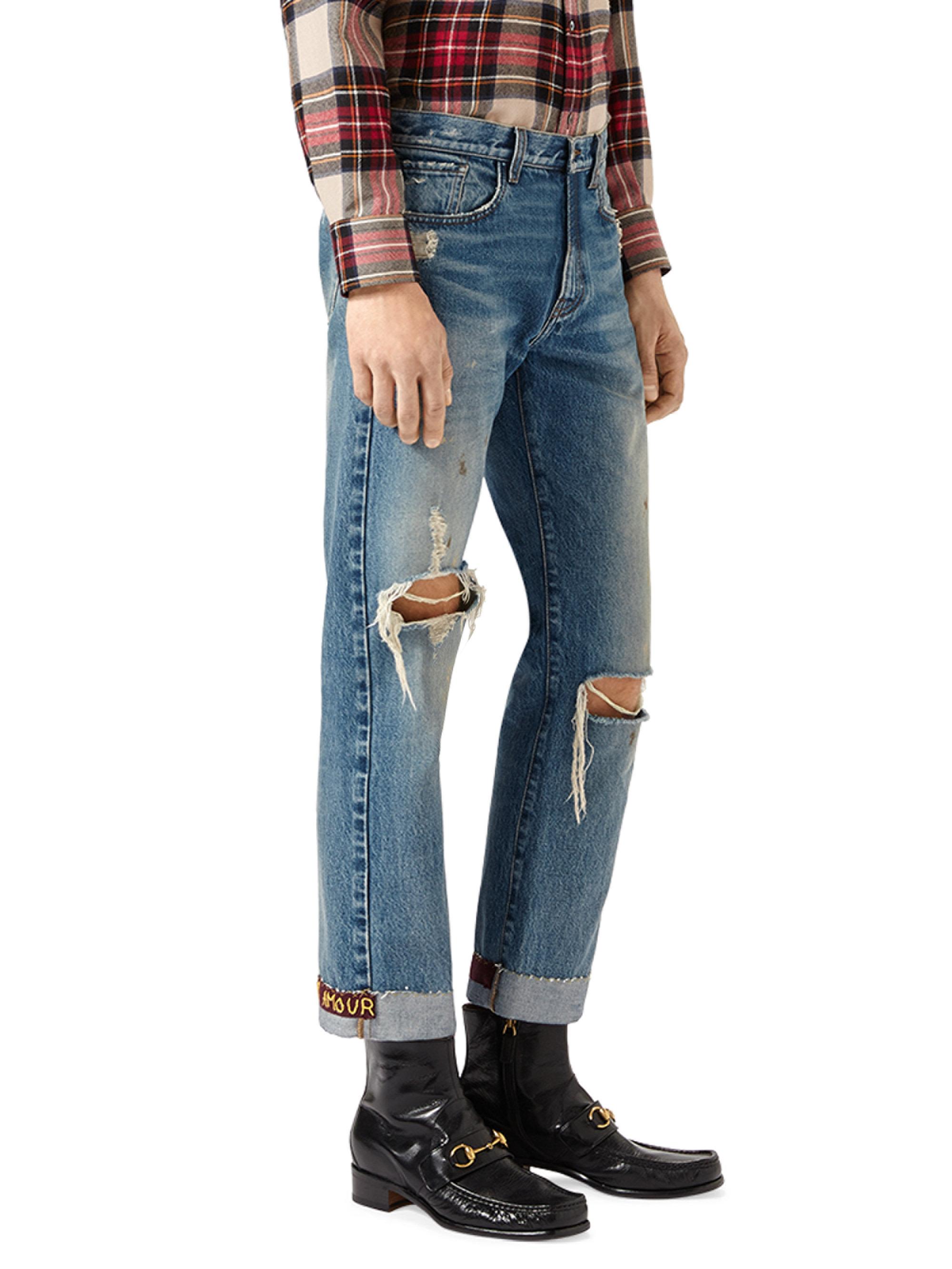 gucci jeans side stripe