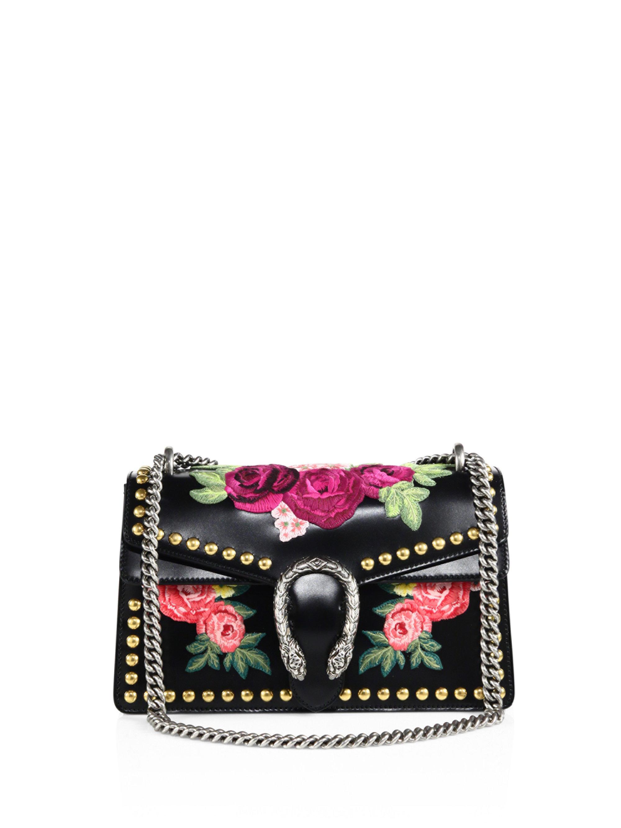 Gucci Dionysus Studded Floral-embroidered Leather Chain Shoulder Bag in  Black | Lyst