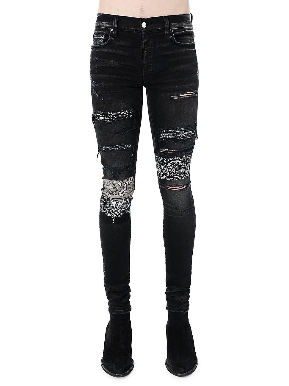 Amiri Vintage Bandana Art Patch Skinny Jeans in Black for Men Lyst