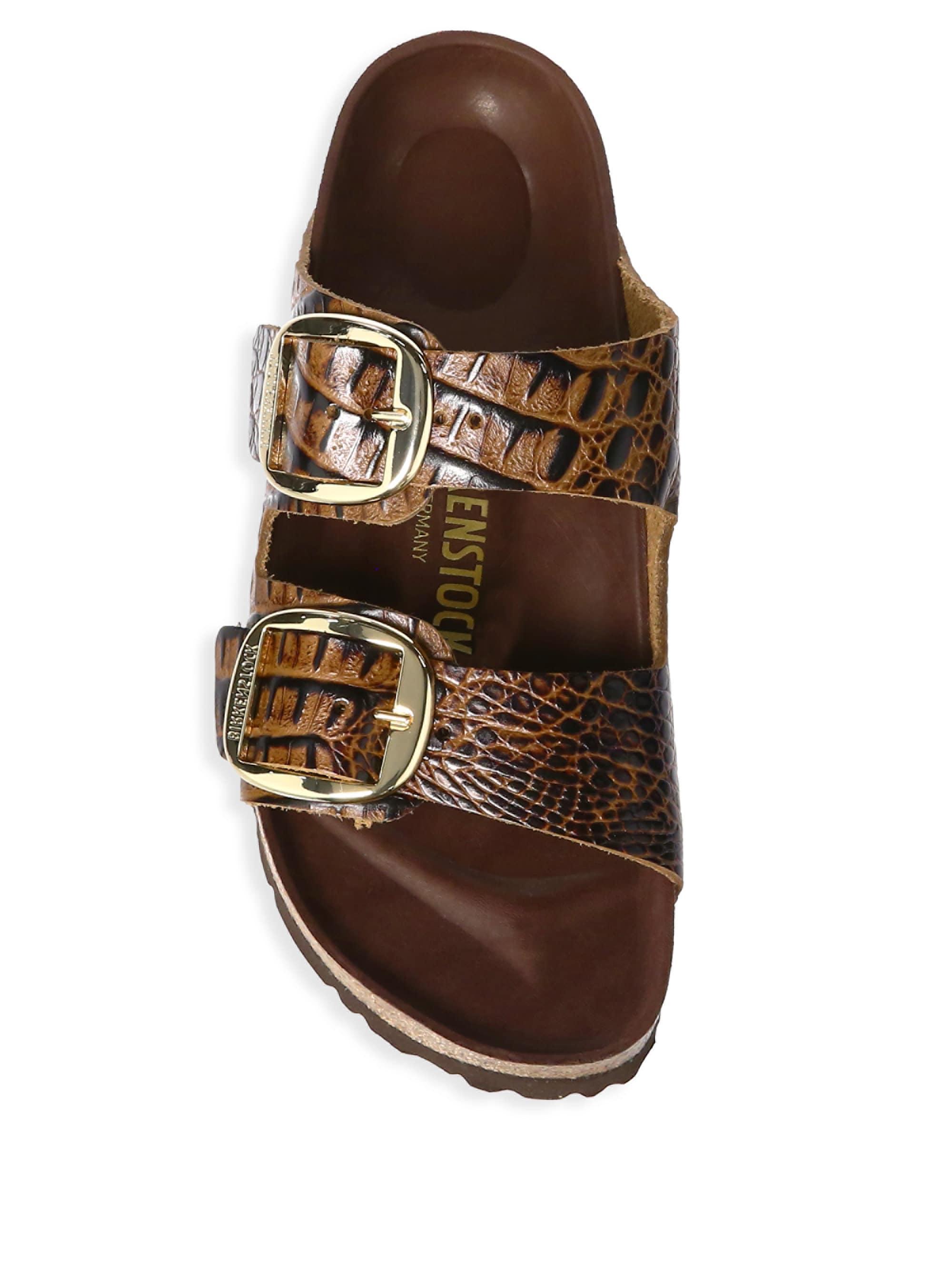 Birkenstock Arizona Big Buckle Stamped Leather Sandals in Brown | Lyst