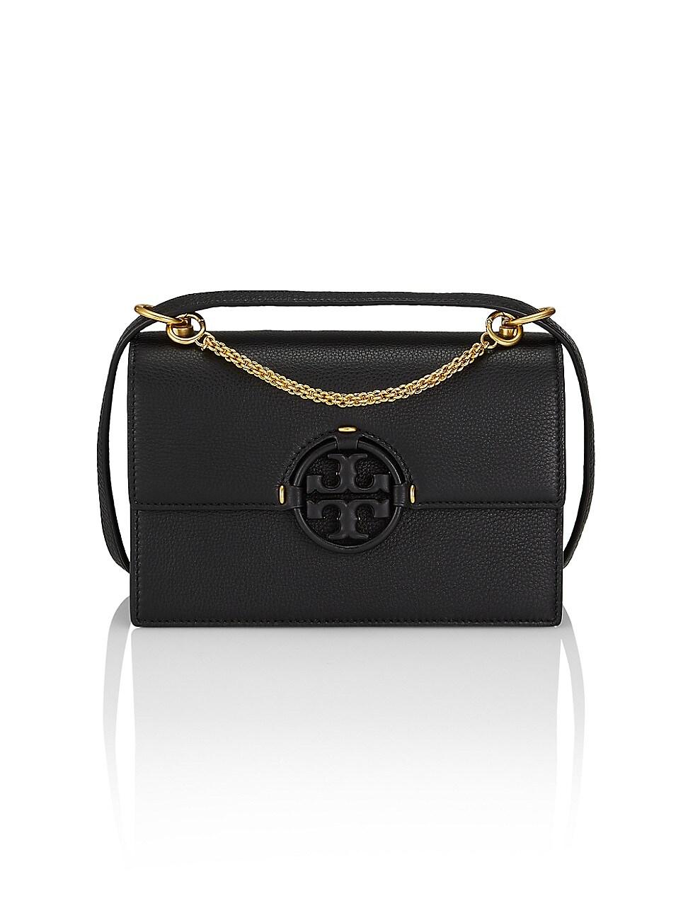 Tory Burch Small Miller Leather Flap Shoulder Bag in Black | Lyst