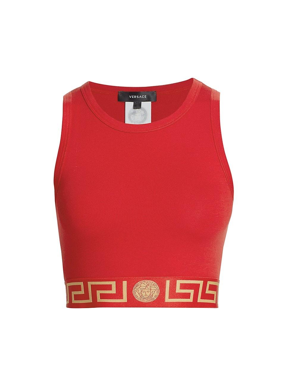 Versace Icon Logo Cropped Tank Top in Red | Lyst