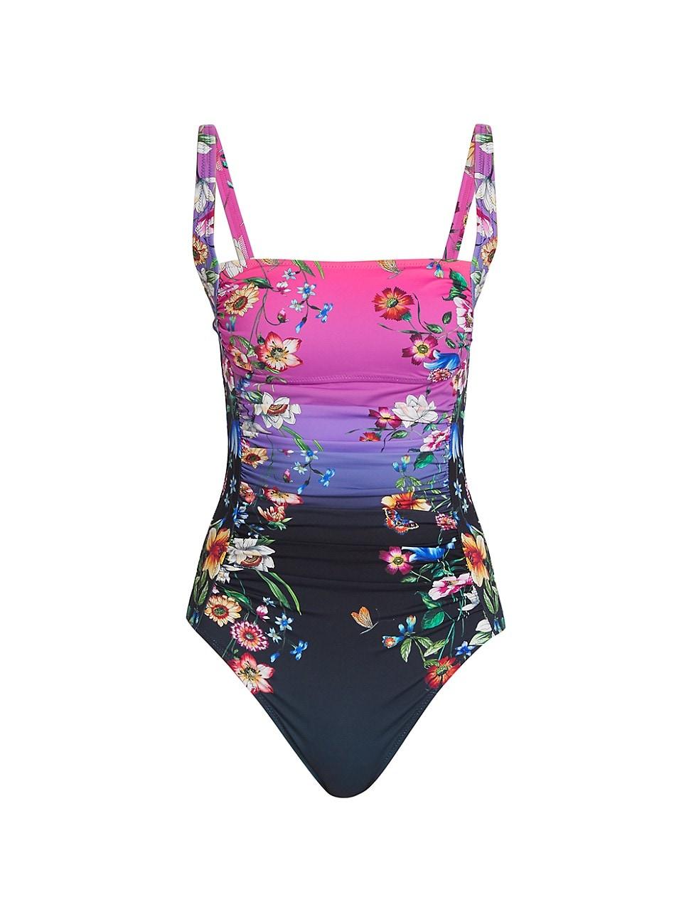 Johnny Was Floral Ruched One-piece Swimsuit in Pink | Lyst