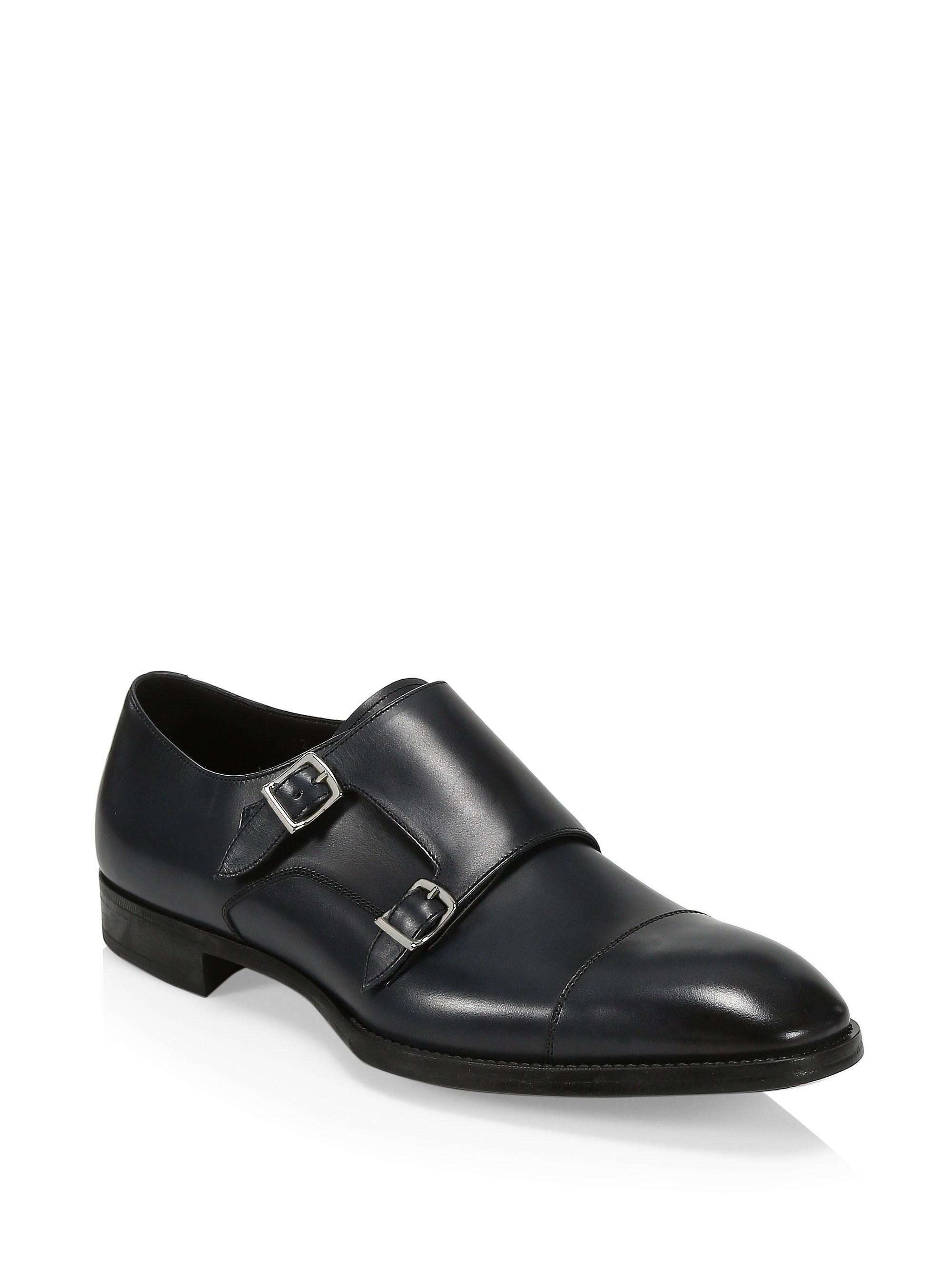 Giorgio Armani Leather Double-monk Strap Shoes in Black for Men | Lyst