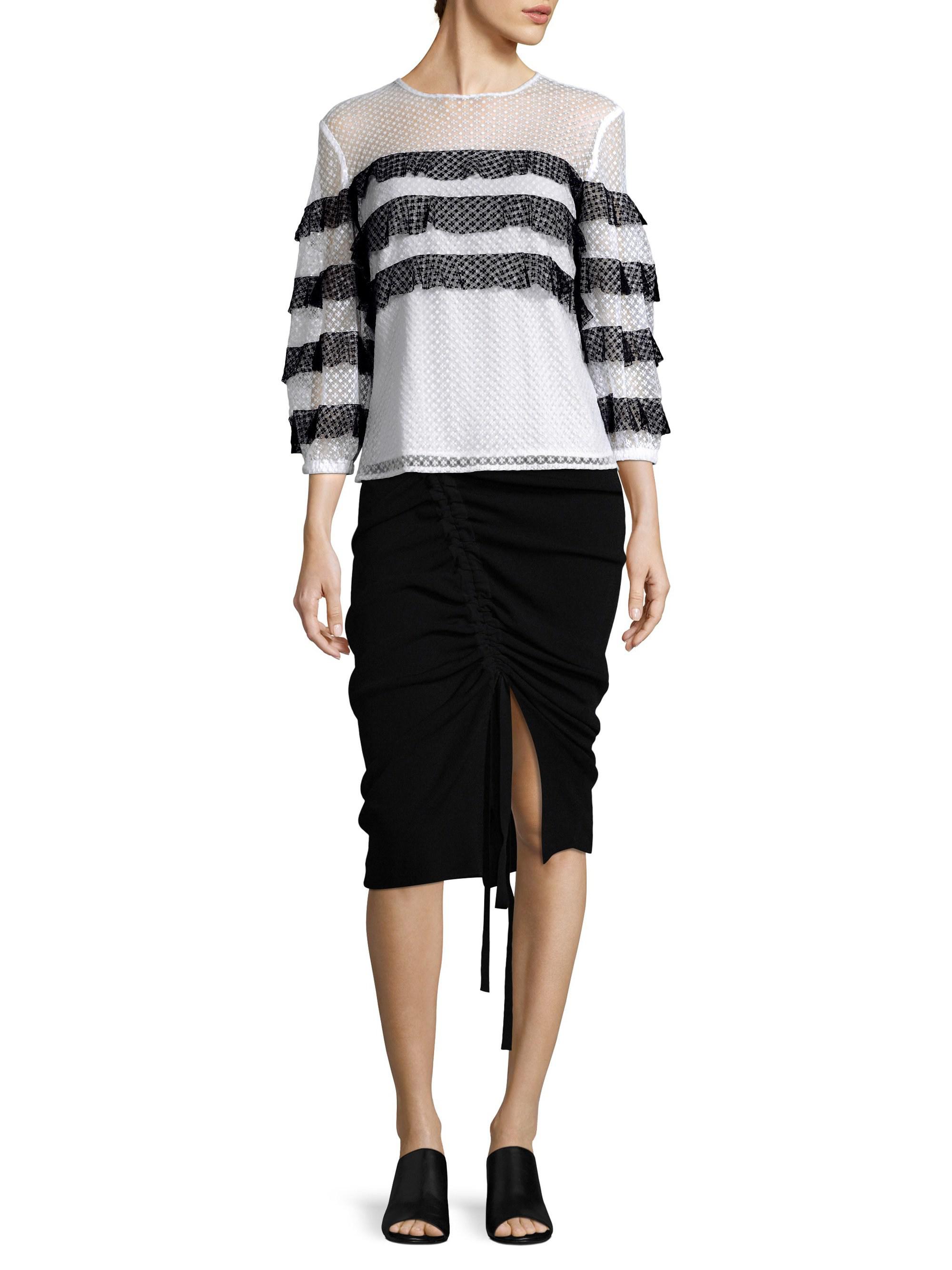MILLY Womens Stretch Dots Mesh Long Sleeve Stripe Gabriella Top