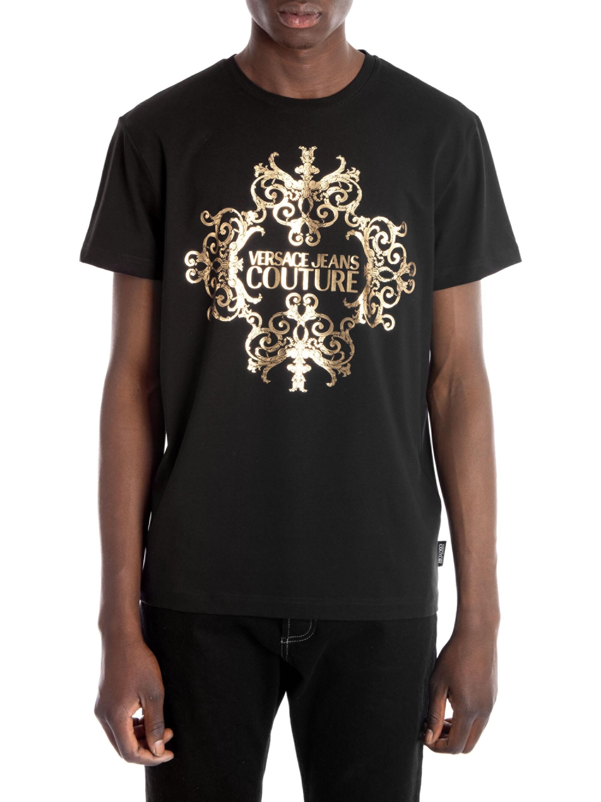 Versace Jeans Cotton Baroque Foil Logo T-shirt in Black Gold (Black ...