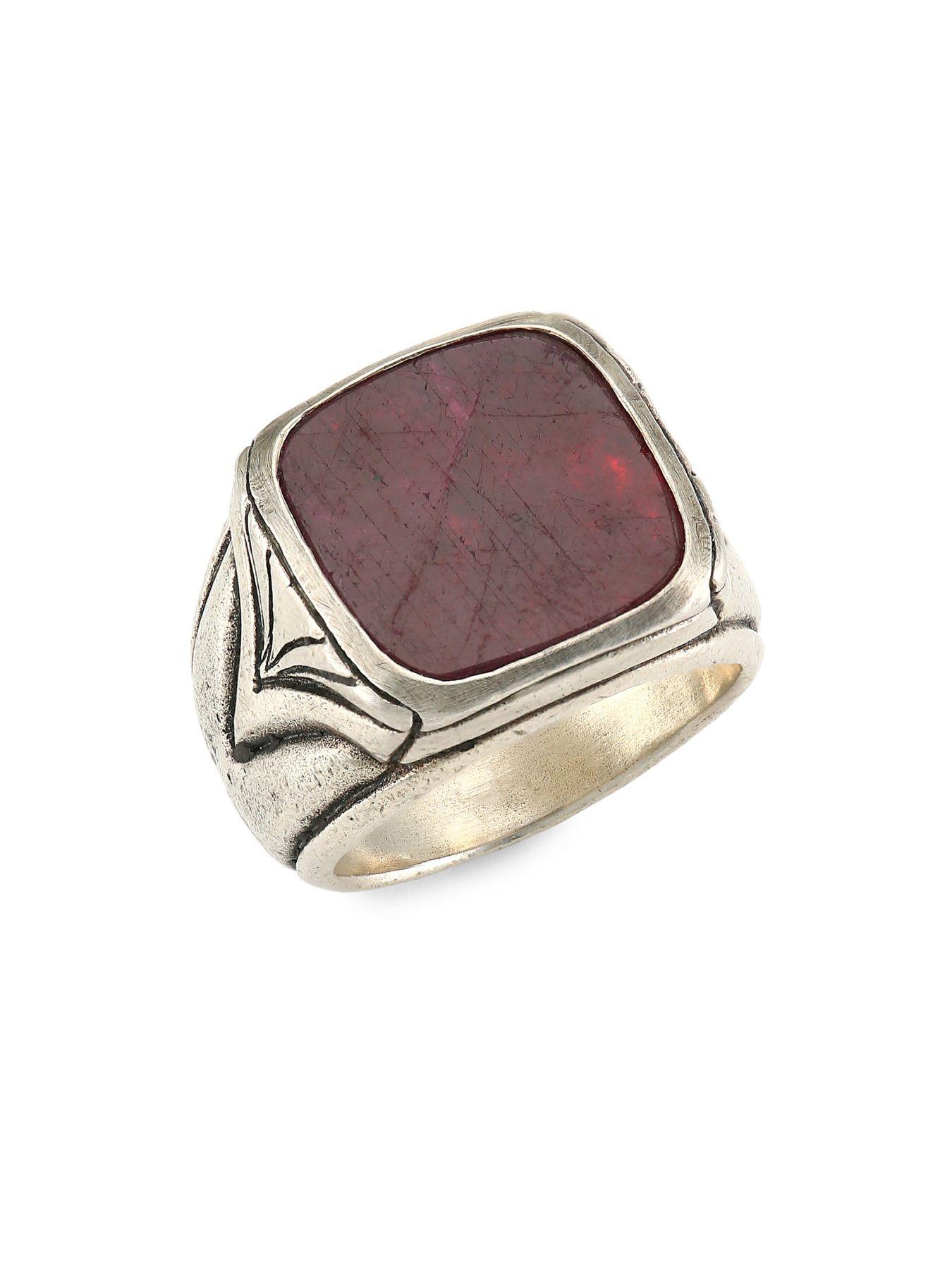 John Varvatos Artisan Metals Silver Square Ruby Ring in Red for Men Lyst