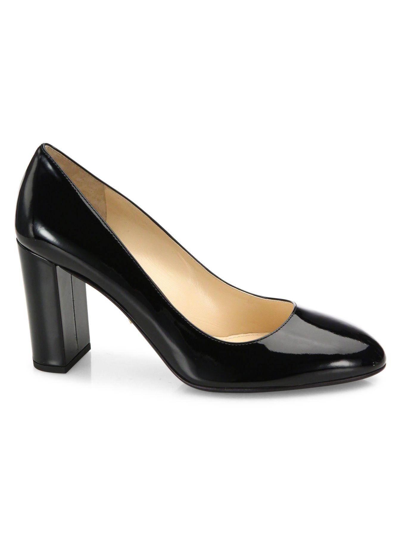 Prada Block-heel Patent Leather Pumps in Black | Lyst