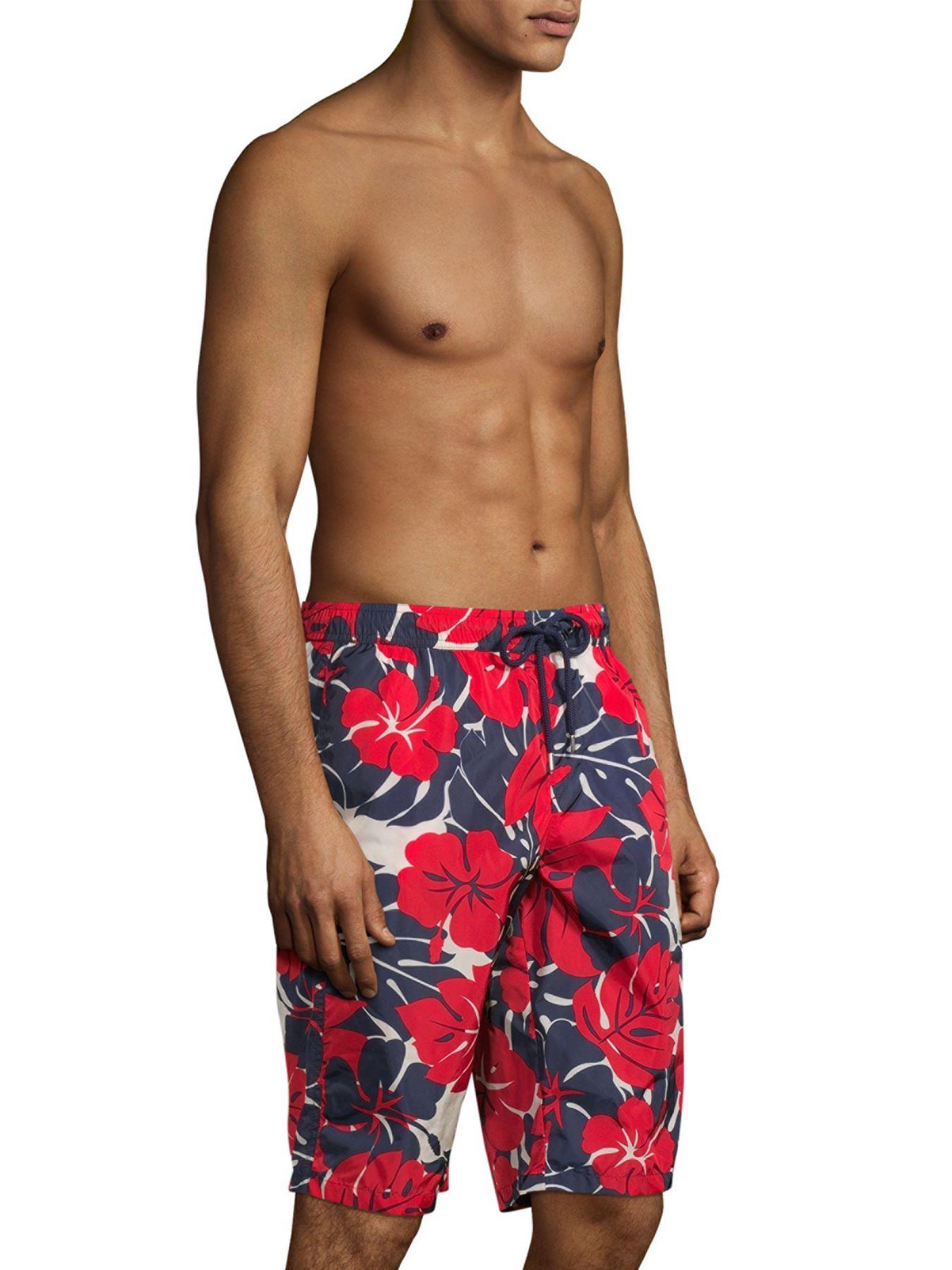 Moncler Synthetic Men's Long Floral Swim Trunks in Red for Men Lyst